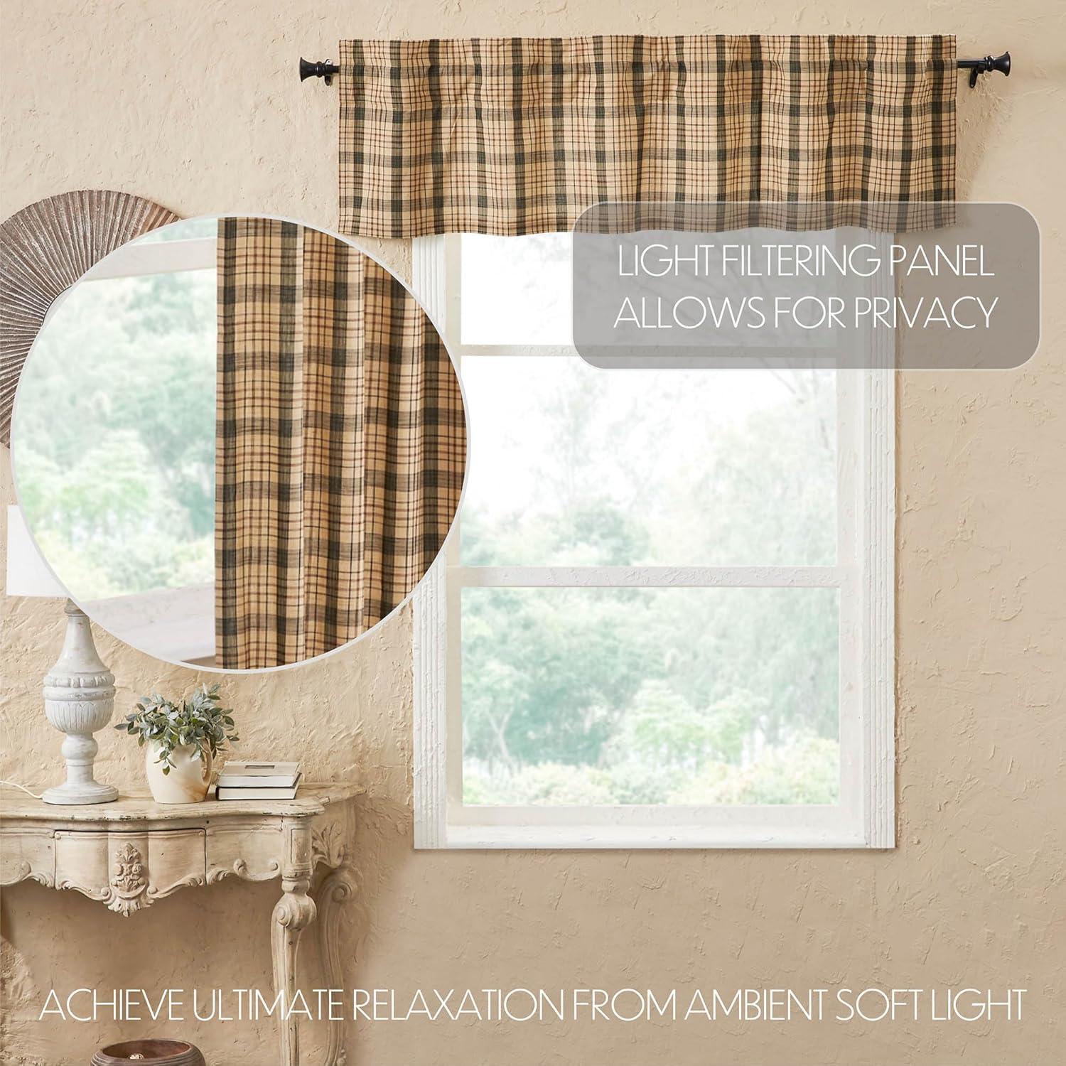 Rosalind Wheeler Holms Plaid Cotton Tailored Window Valance in Khaki/ Forest Green/ Russet