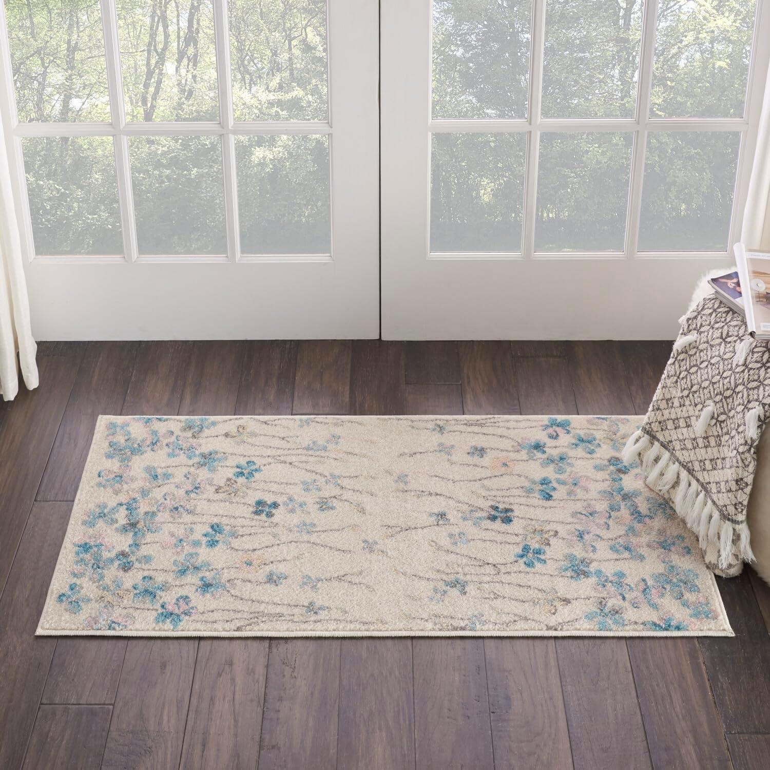 Nourison Tranquil Contemporary Floral Ivory 2' X 4' Area Rug, (2' x 4')