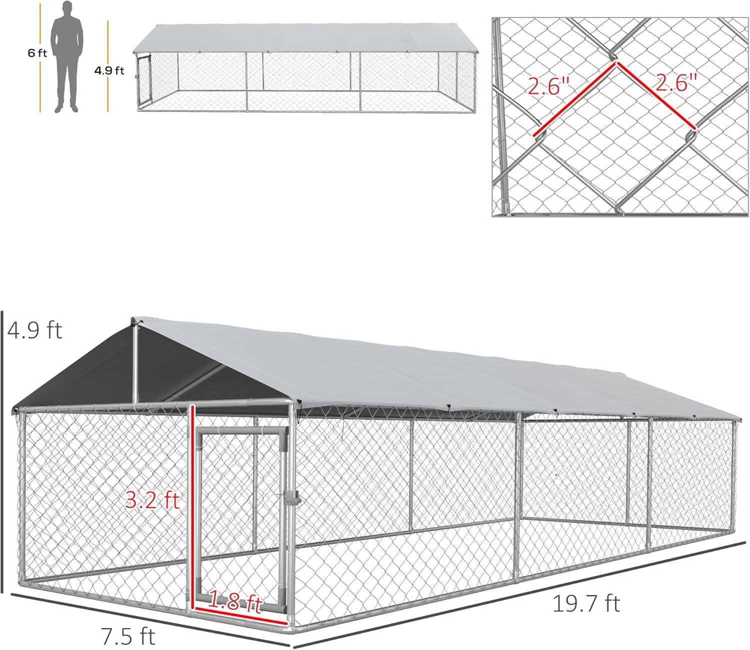 Large Silver Galvanized Steel Outdoor Dog Kennel with Roof