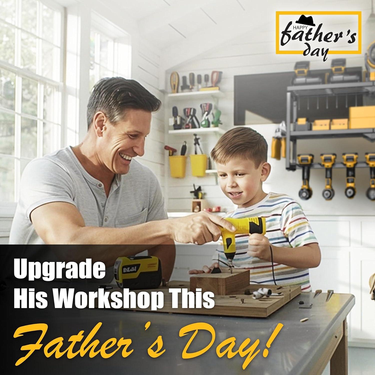 Power Tool Organizer, 7 Drill Holder for Tool Organizer, Storage and Organization for Garage, Heavy Duty Metal Tool Shelf Utility Rack for Cordless Power Tools Suitable for Pegboard/Workshop