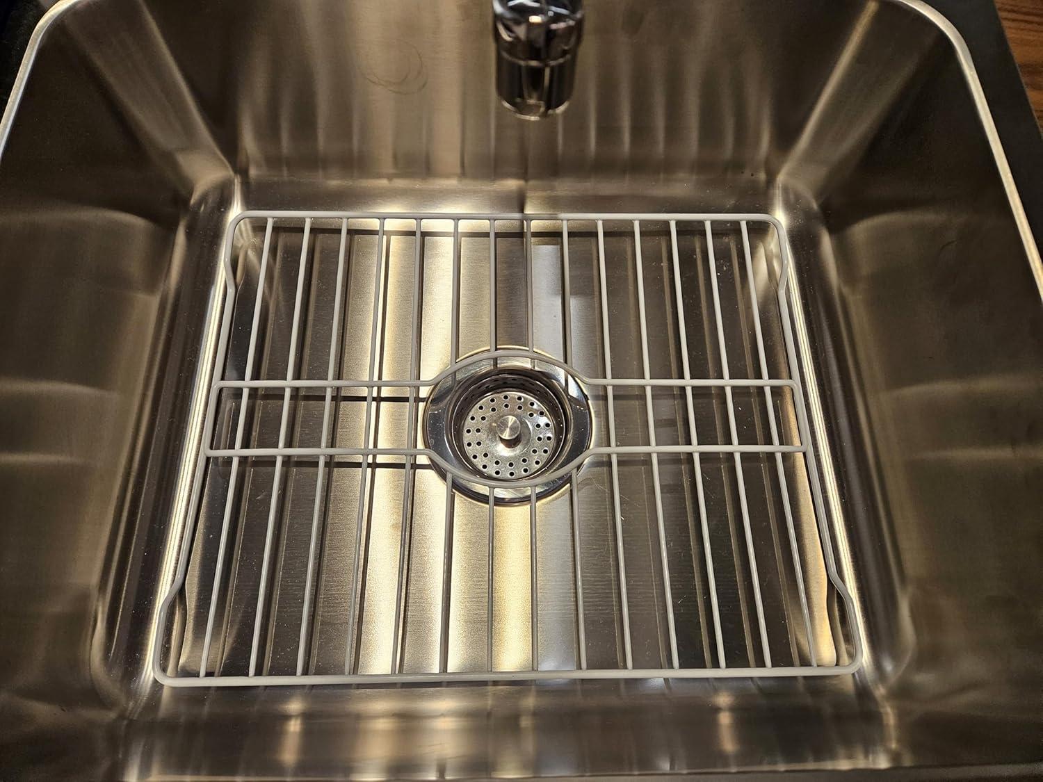 SOFINNI Sink Protectors for Kitchen Sink Bottom with White Coating Grate Insert Grid Sink Bowl Drying Rack Steel Medium (12.5" x 16.25")