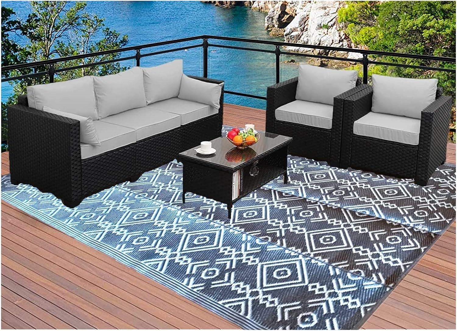 Coastal Charm 5'x7' Low Pile Rectangular Outdoor Rug in Grey