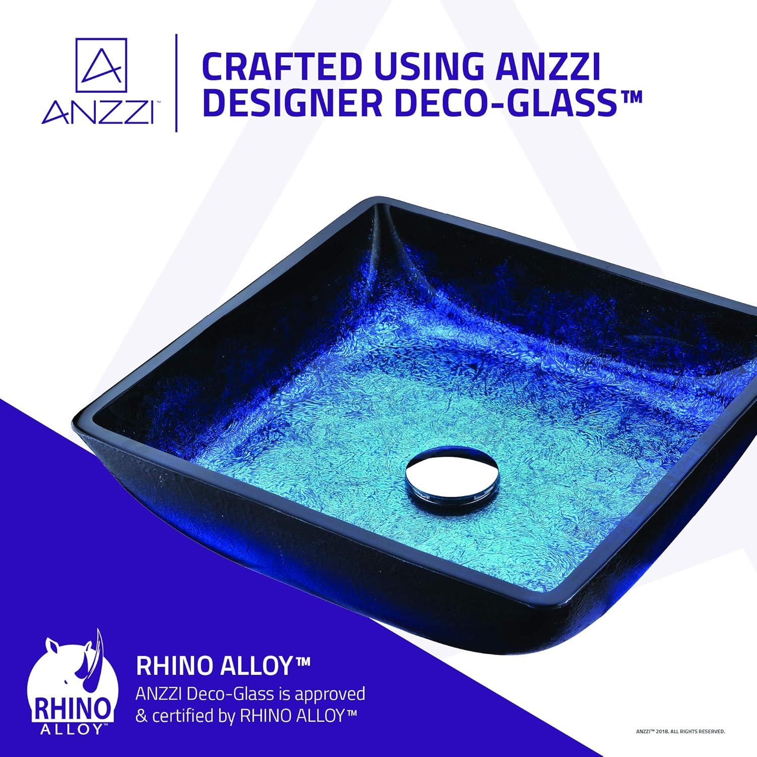 ANZZI Viace 15.13'' Blazing Blue Tempered Glass Square Bathroom Sink