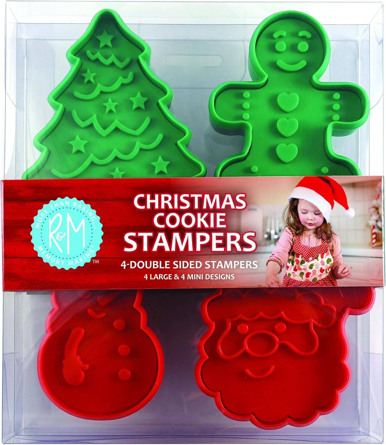 R&M International 4 Piece Double Sided Christmas Cookie Stamper Set, 2-Inch