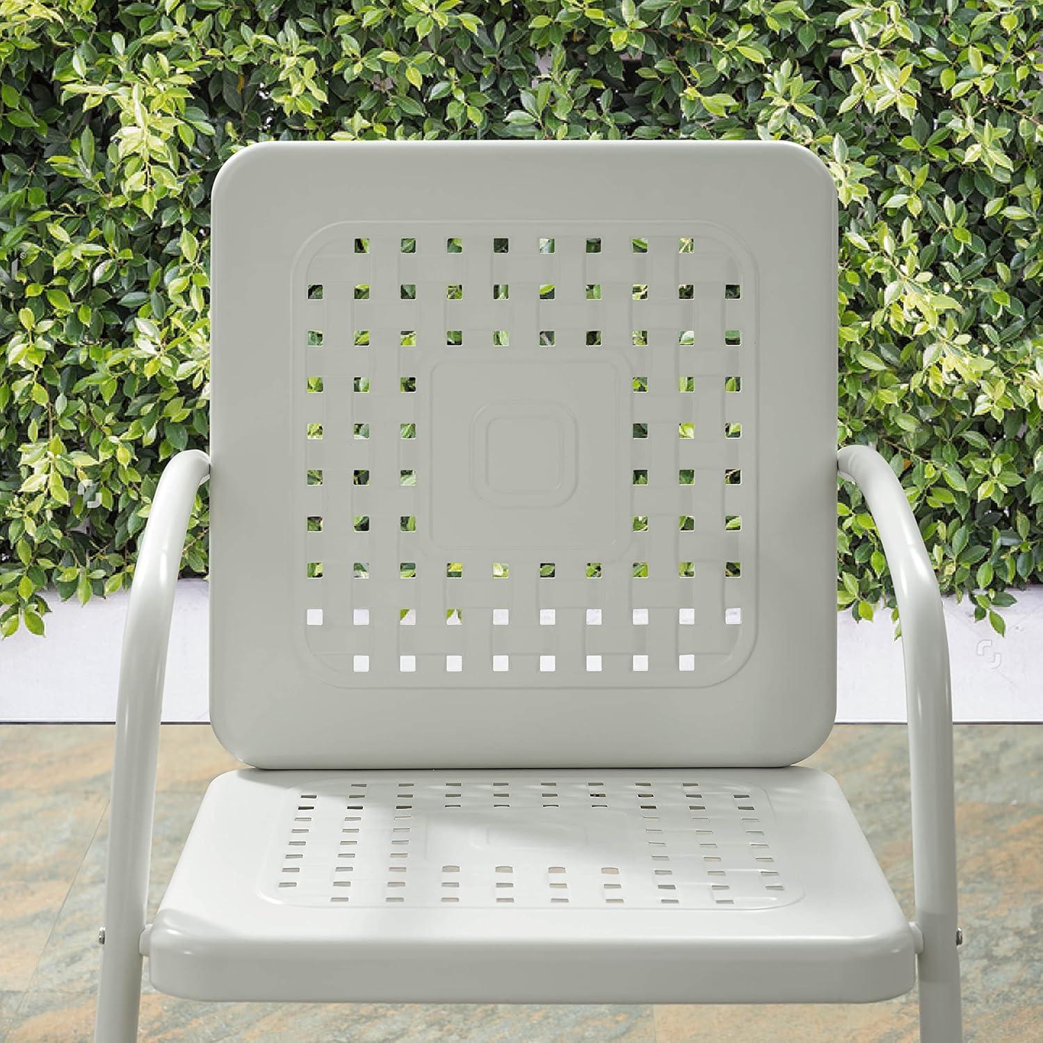 Crosley 2pk Bates Outdoor Steel Arm Chairs White: Vintage Style, Powder-Coated Finish, UV & Weather Resistant
