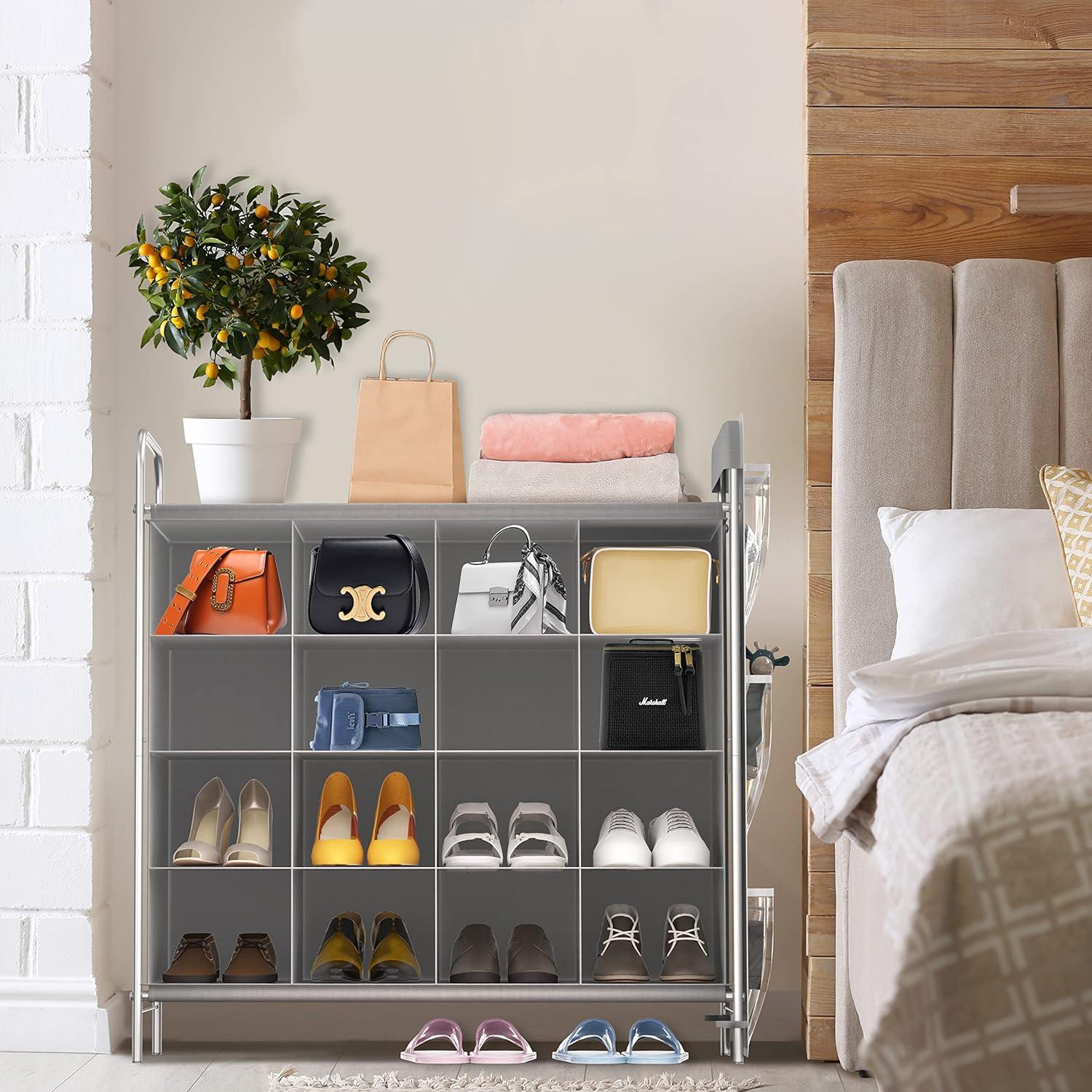 Simple Houseware 4-Tier 16 Cube Shoe Cubby Rack Organizer, Gray