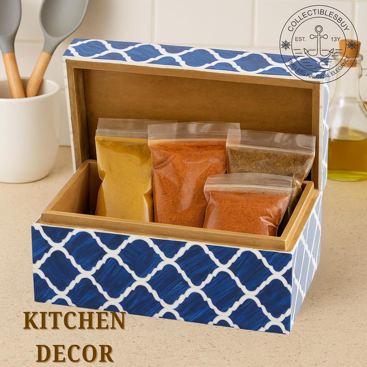 Moroccan Pattern Resin Box Decorative Handmade Storage Box 7x3 x5 inche Blue & White collectiblesbuy