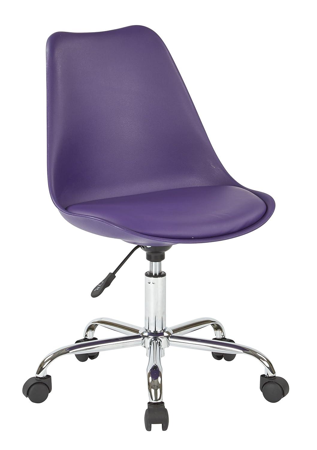 Emerson Office Chair with Pneumatic Chrome Base Purple - OSP Home Furnishings: Swivel, Armless, Adjustable Height