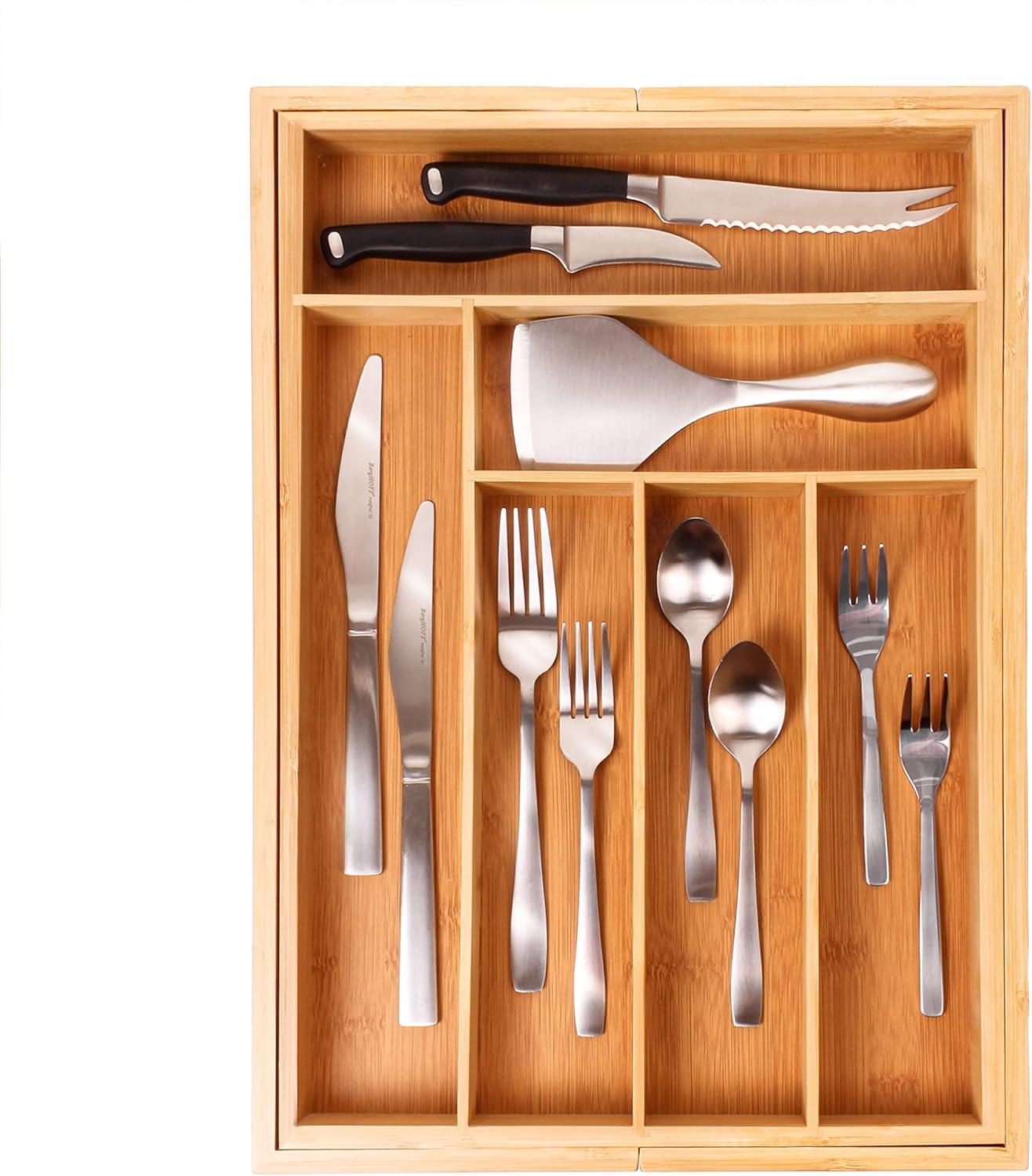 Expandable Bamboo 8-Slot Flatware Organizer