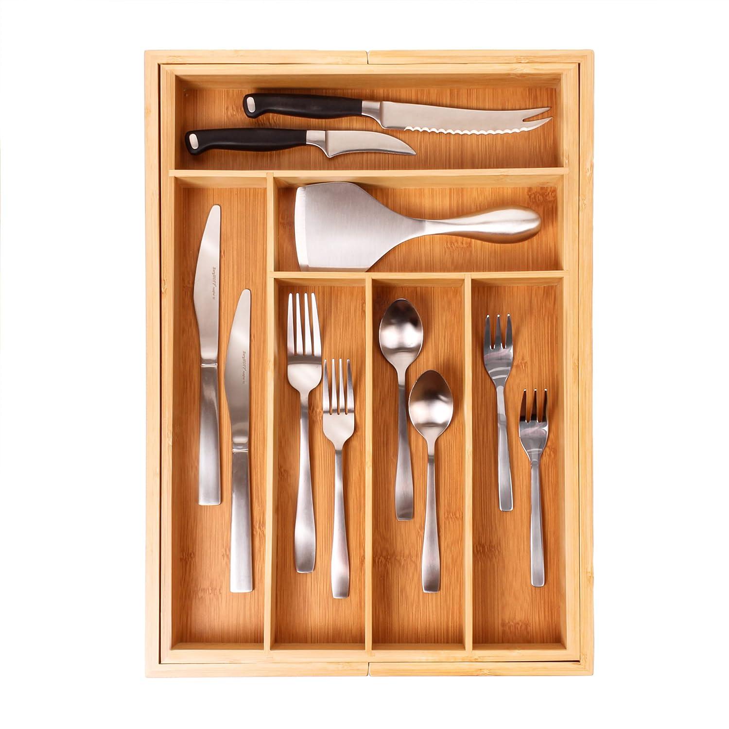 Expandable Bamboo 8-Slot Flatware Organizer