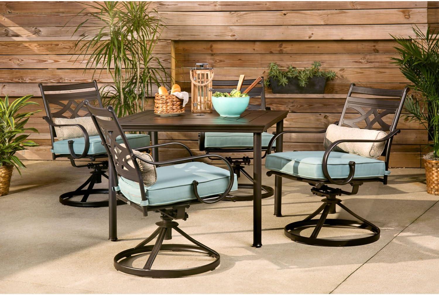 Montclair Ocean Blue & Brown 5-Piece Outdoor Dining Set with Swivel Rockers