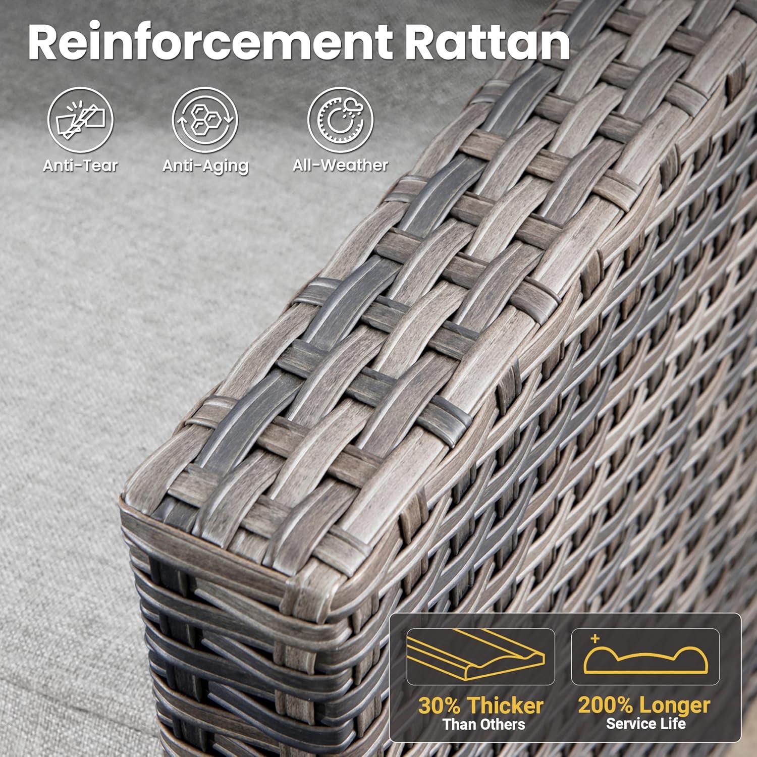 Ovios 5 Pieces Outdoor Patio Furniture Set Wicker Rattan Outdoor Conversation Comfortable Sectional Sofa with Steel Frame, Grey