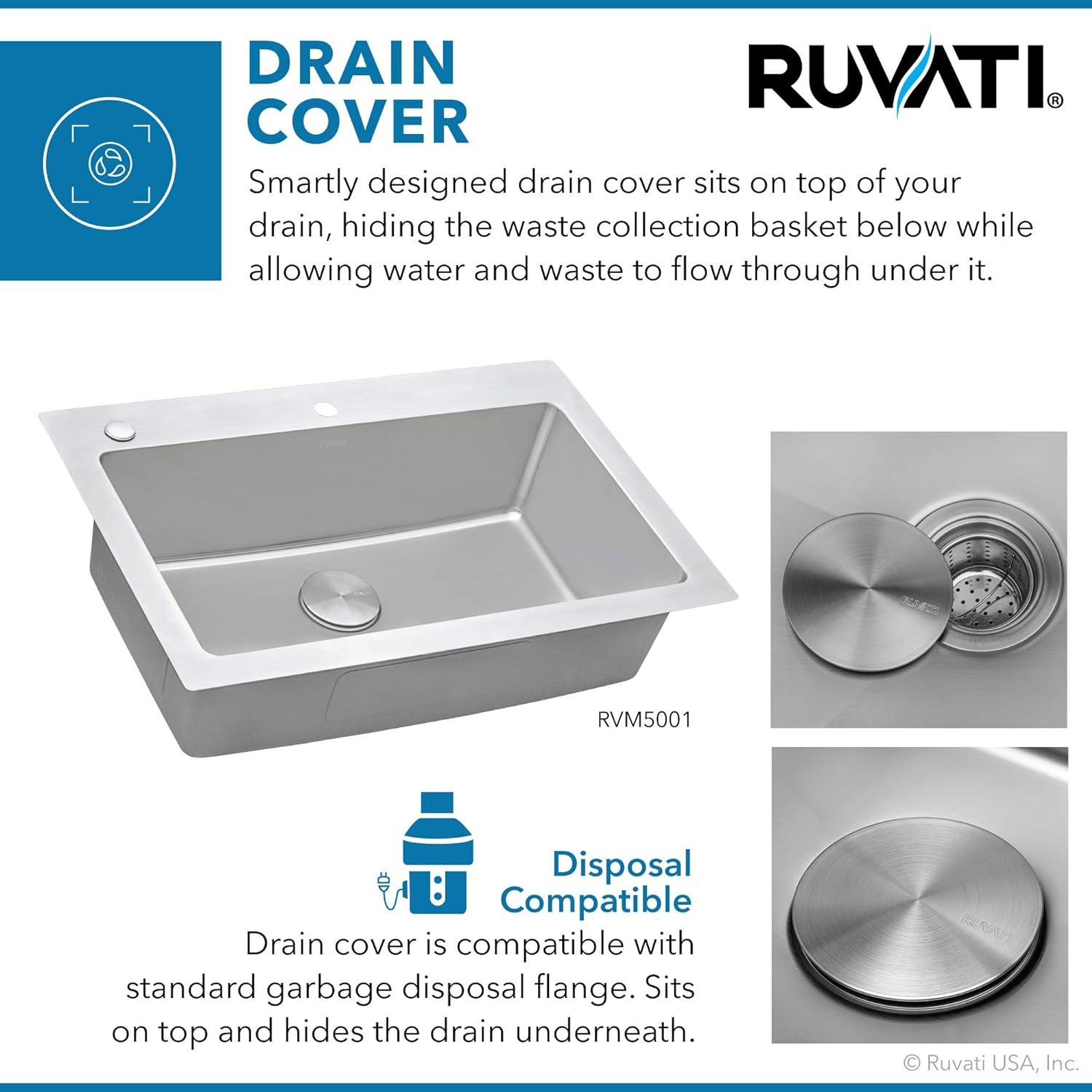 Ruvati 33 x 22 inch Drop-in Topmount Kitchen Sink 16 Gauge Stainless Steel Single Bowl