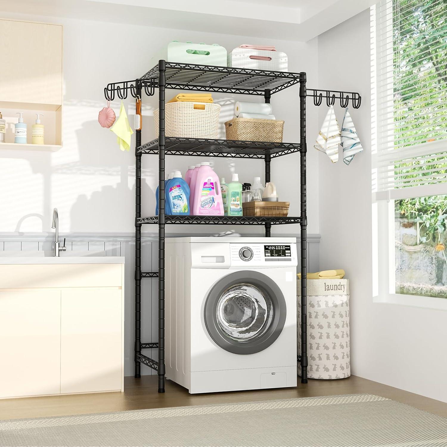 Adjustable Black Carbon Steel Laundry Storage Organizer