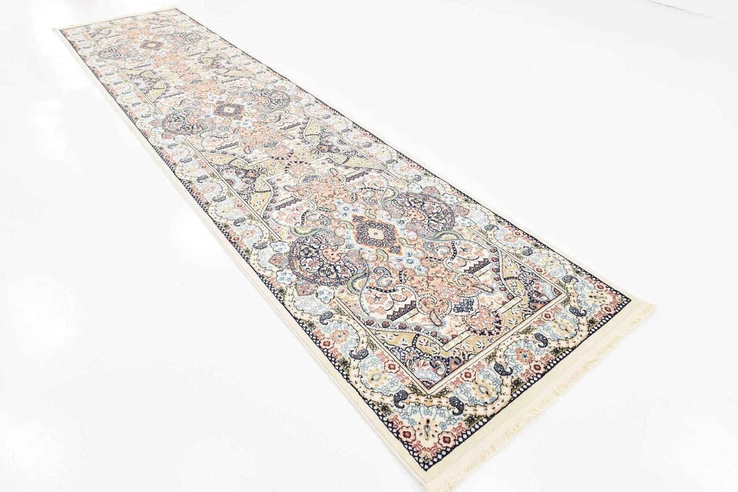 Unique Loom Glasgow Narenj Rug Ivory/Blue 3' x 13' 1" Runner Floral Traditional Perfect For Bathroom Hallway Mud Room Laundry Room