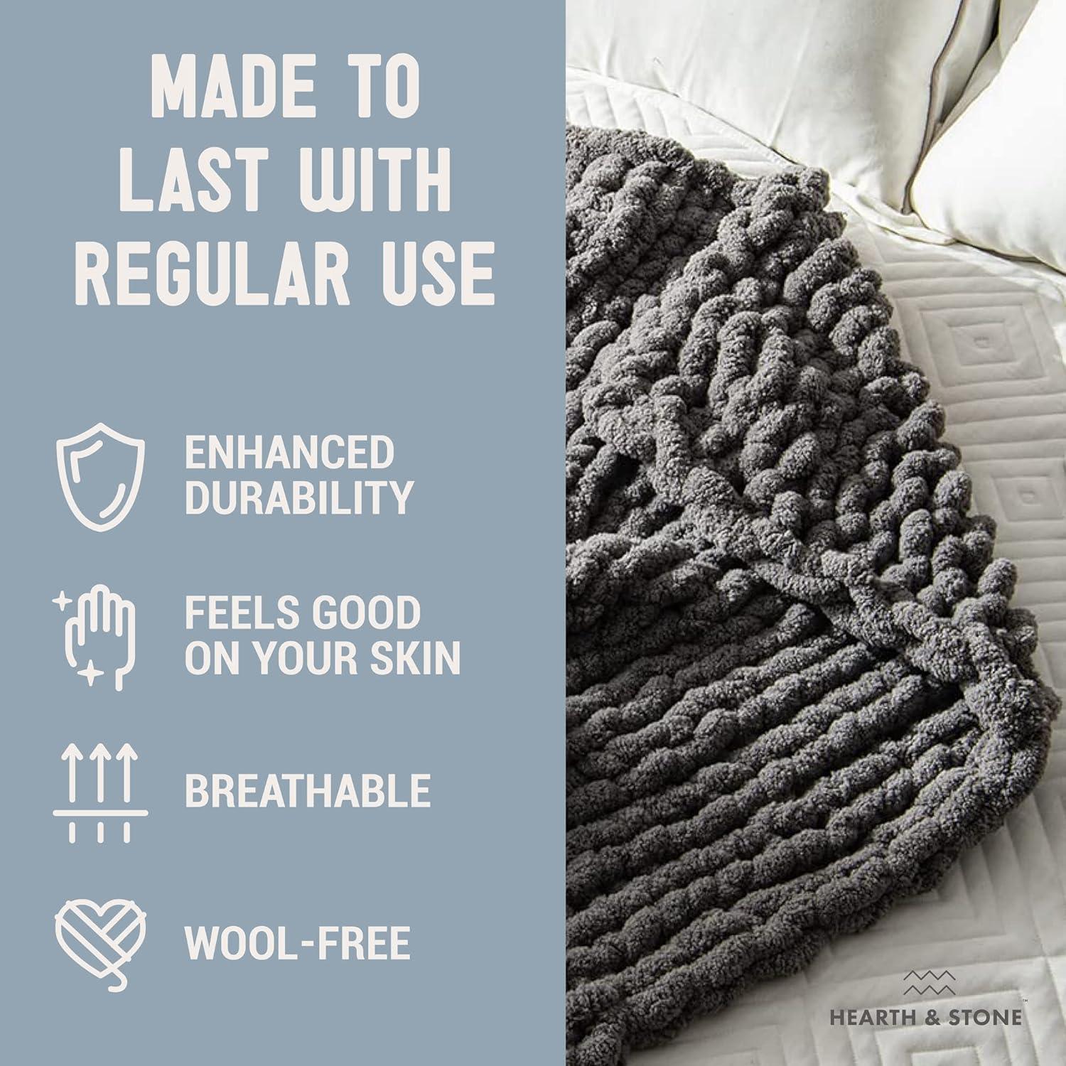 Slate Grey Chunky Knit Wool Throw Blanket 50" x 60"