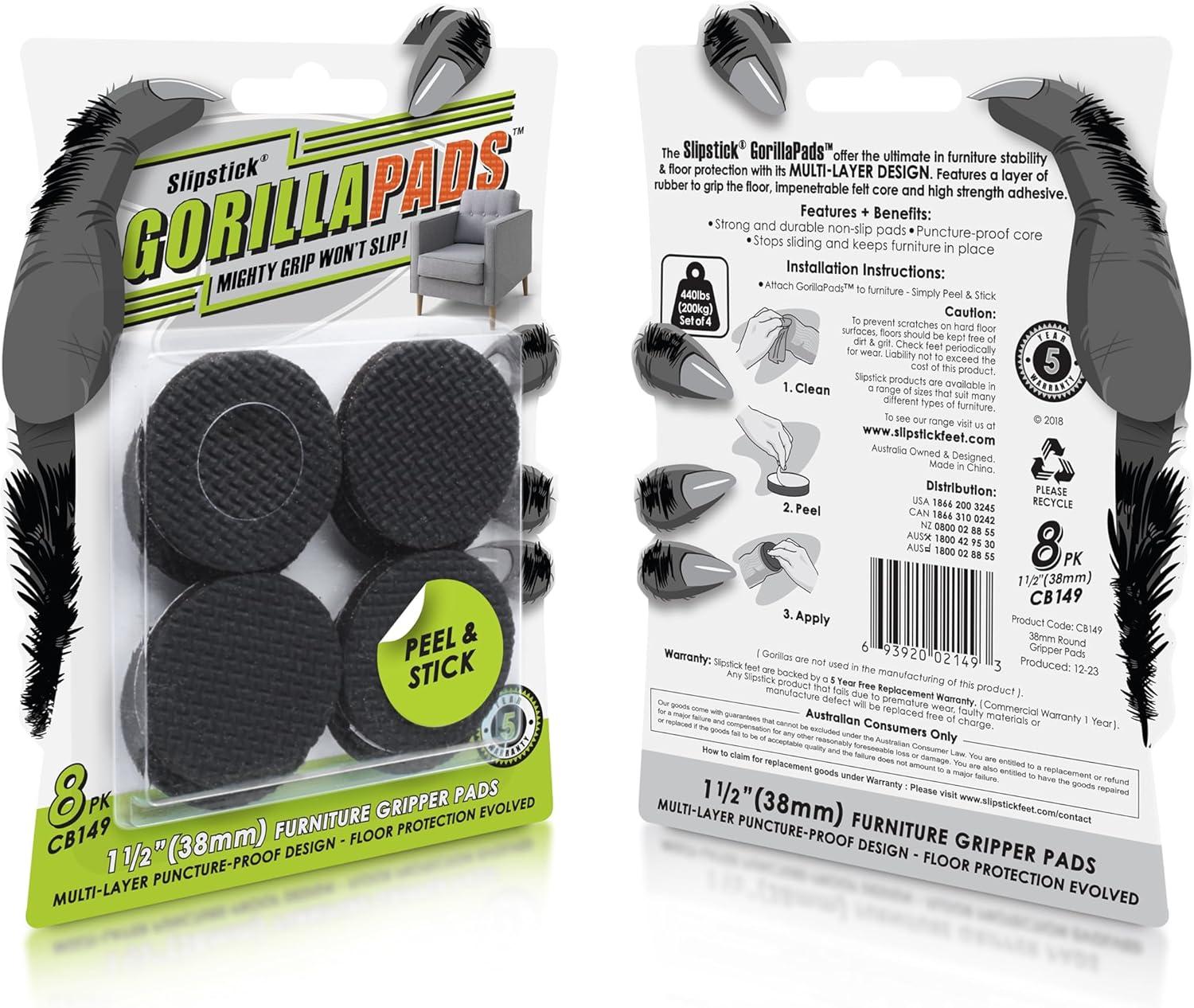 Black Rubber Non-Slip Furniture Gripper Pads, Set of 8