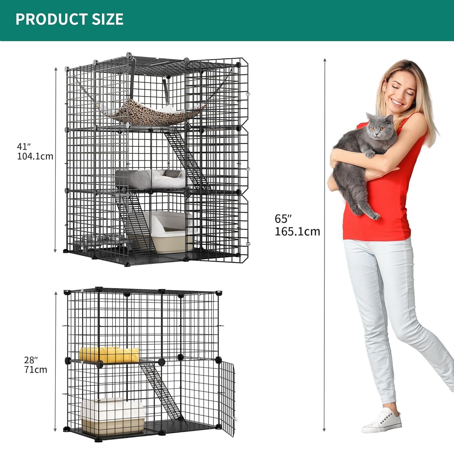 YITAHOME Cat Cage Indoor Catio DIY Cat Enclosures Metal Cat Playpen 3-Tiers Kennels Pet Crate with Extra Large Hammock for 1-2 Cats, Rabbit