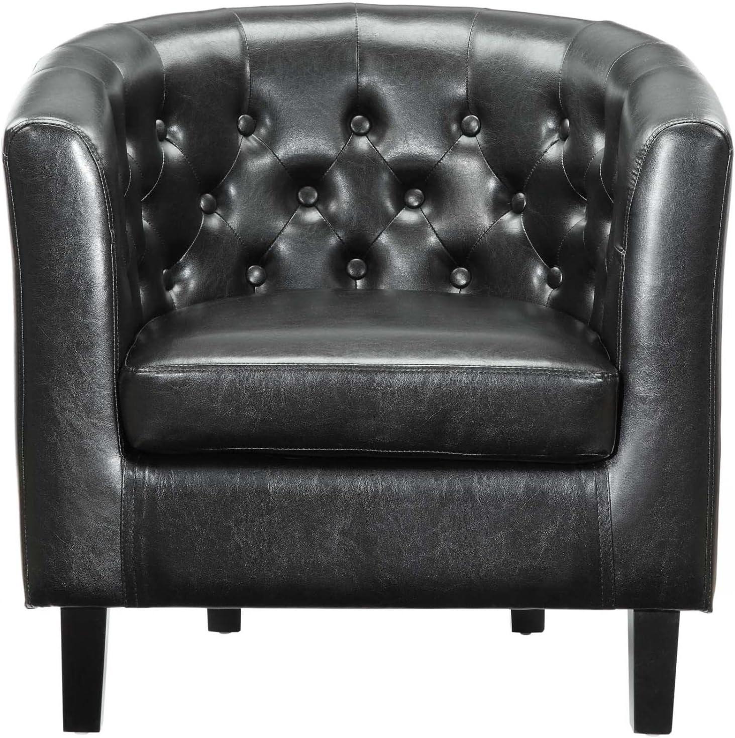 Classic Chesterfield-Inspired Black Faux Leather Barrel Armchair