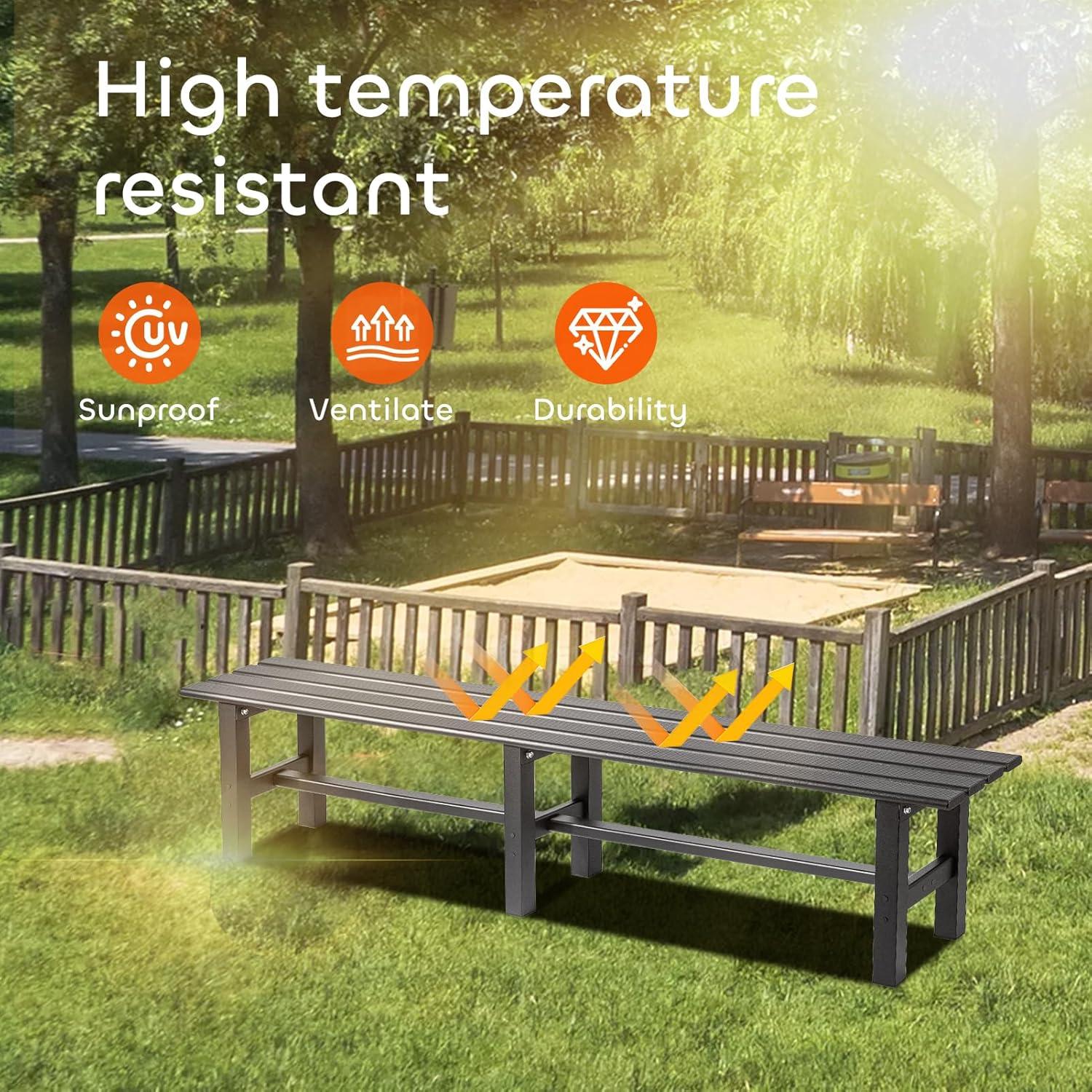 TECSPACE Aluminum Outdoor Patio Bench Black,70.9 x 14.2 x 15.7 inches,Light Weight High Load-Bearing,Outdoor Bench for Park Garden,Patio and Lounge