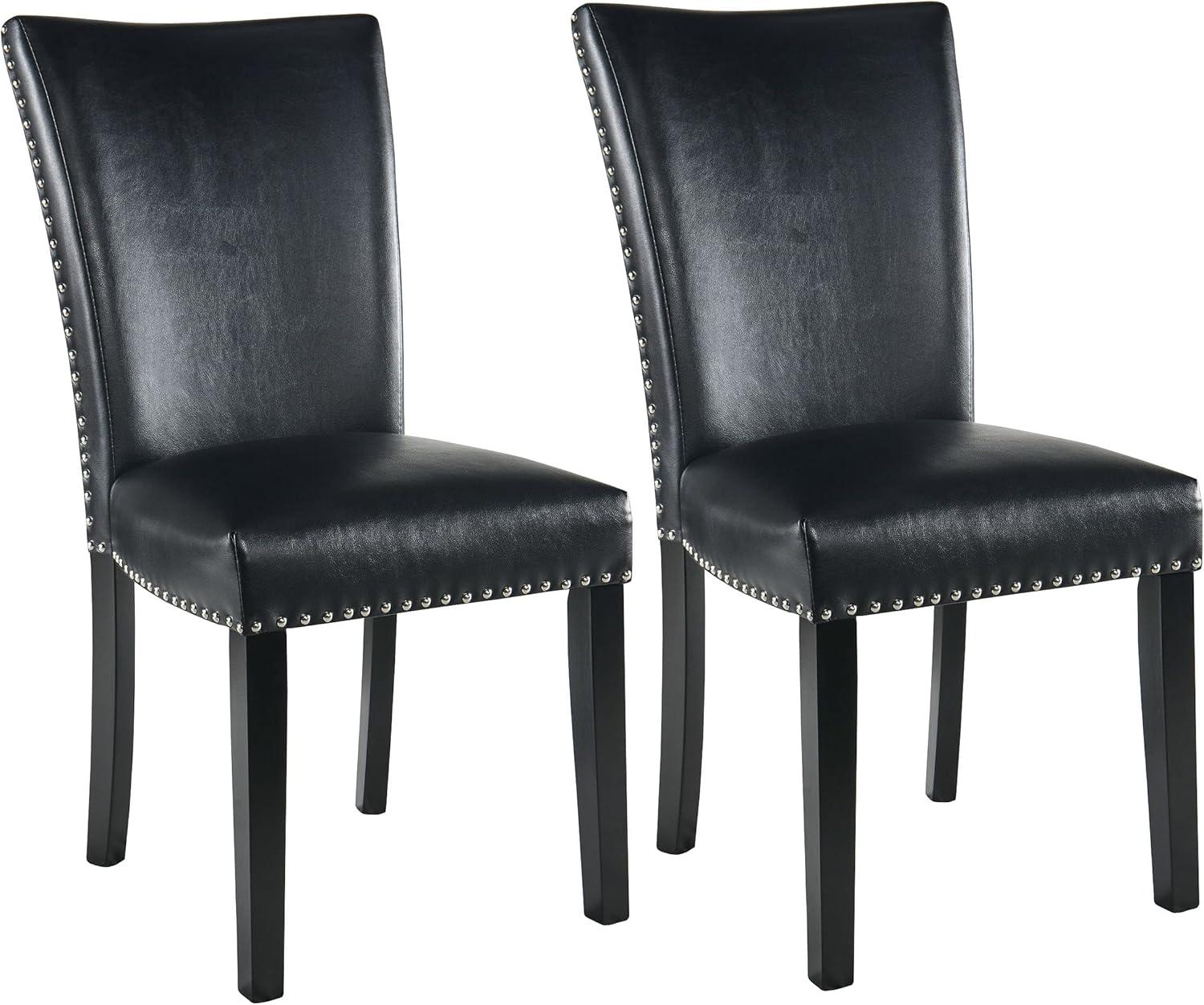 Colamy Black Upholstered Wood Legs Parsons Leather Dining Chairs with Nail head Trim Set of 2 for Dining Room