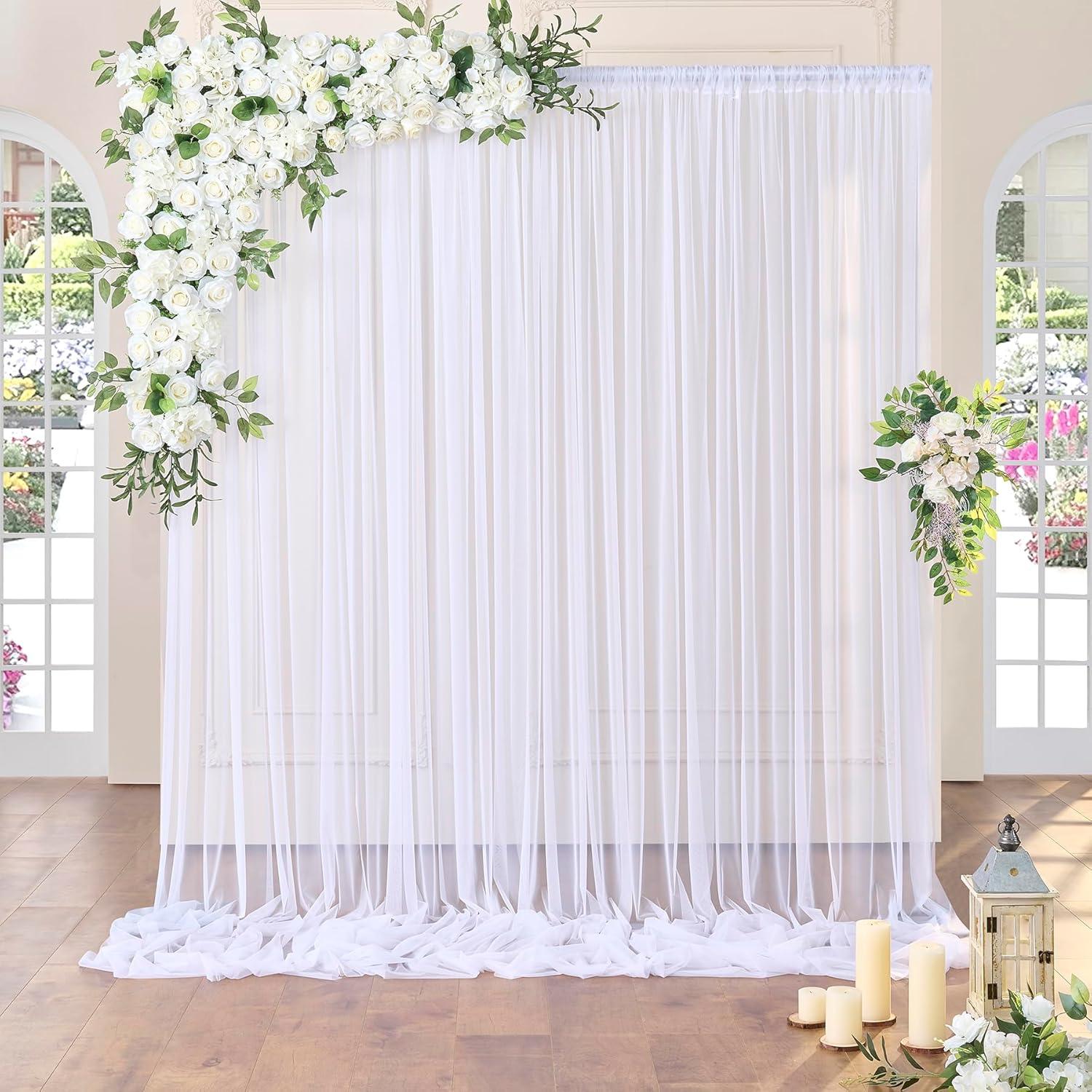 10x10ft White Backdrop Curtain for Parties Wrinkle Free Wedding Baby Curtain Backdrops for Birthday Party
