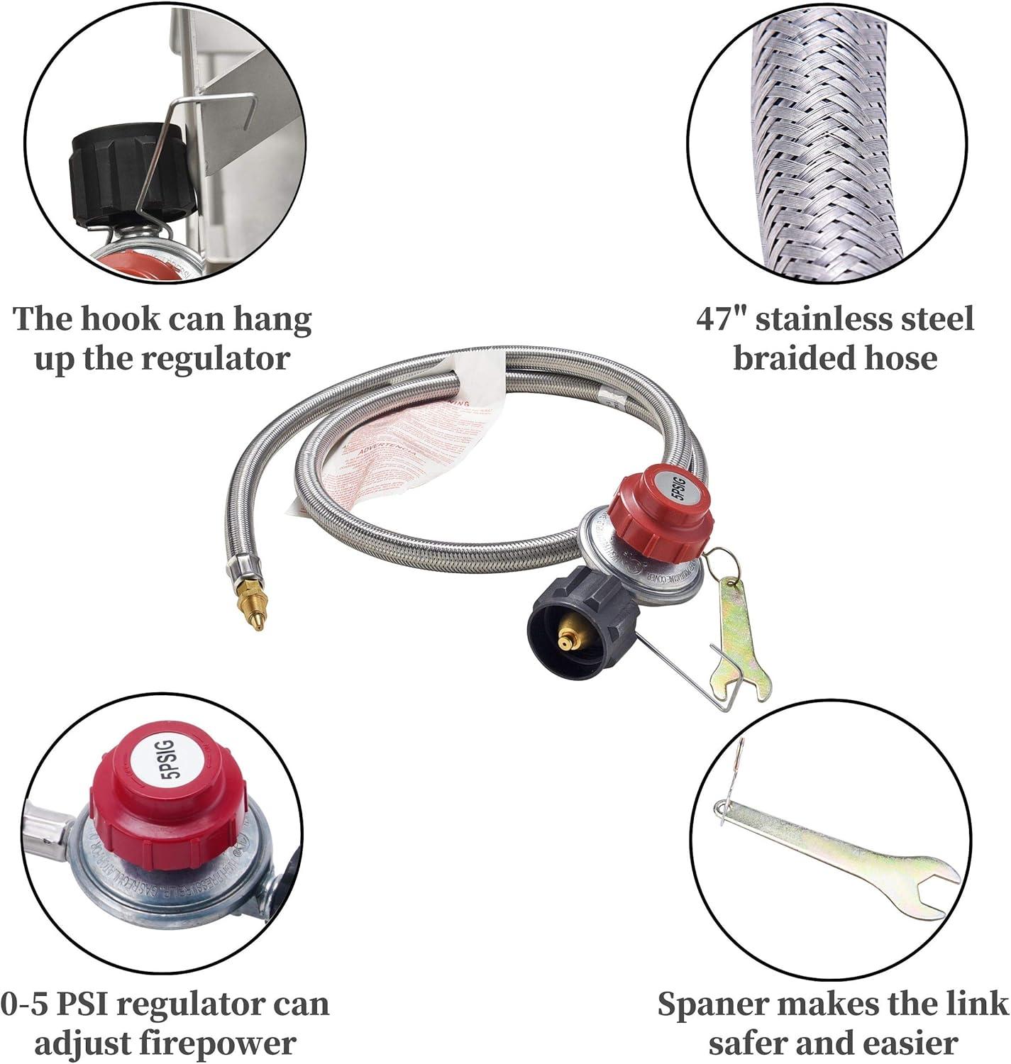 ARC USA SS3840S Outdoor Propane Burner Stainless Steel Camping Stove with Hose & Regulator 37,000 BTU/H