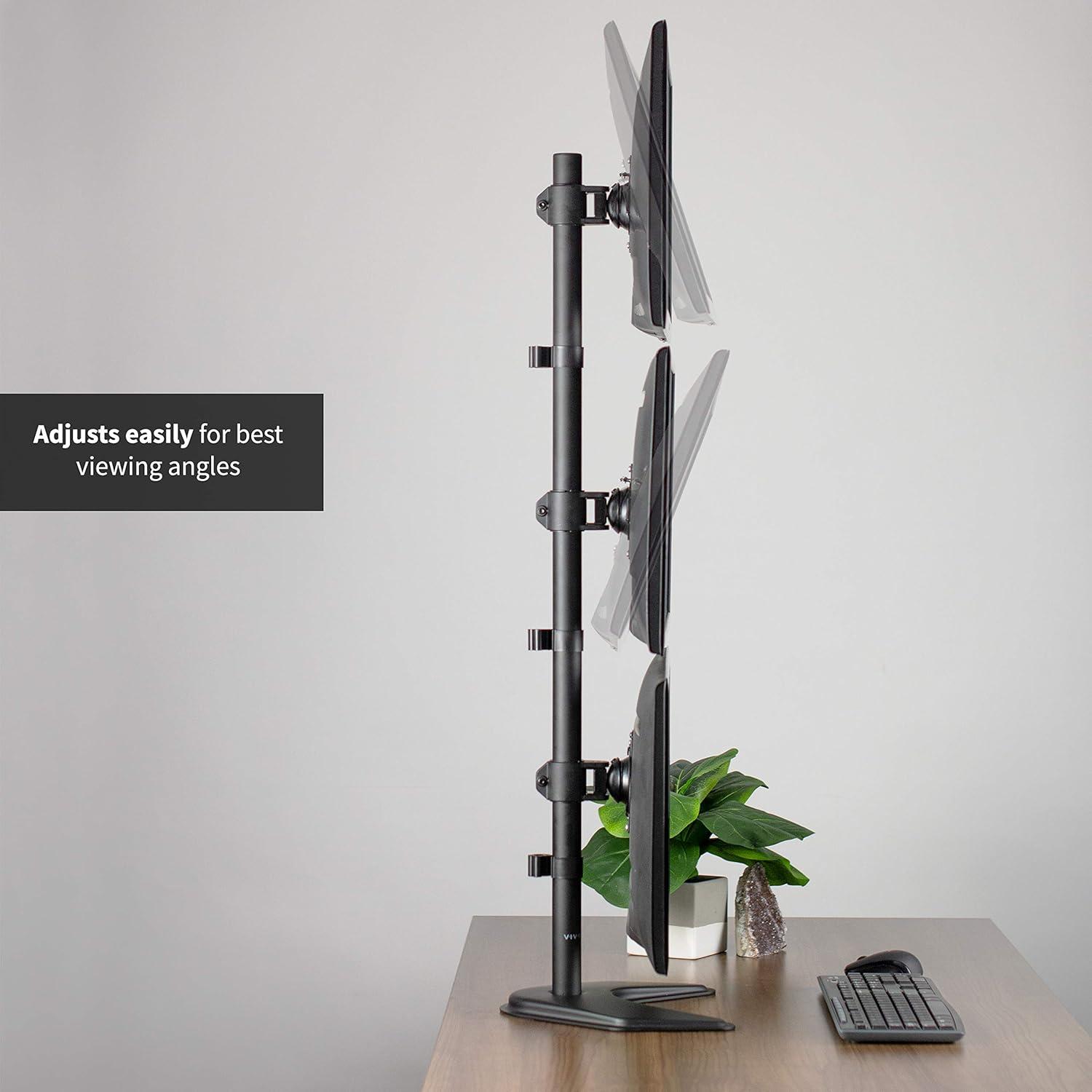 Black Steel and Aluminum Triple Monitor Desk Stand