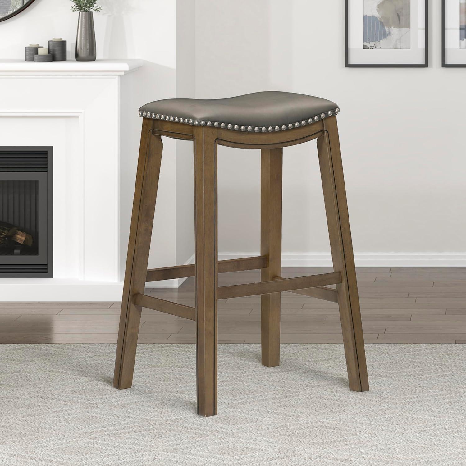 Homelegance 29" Pub Height Wooden Bar Stool Saddle Seat Barstool, Gray Brown