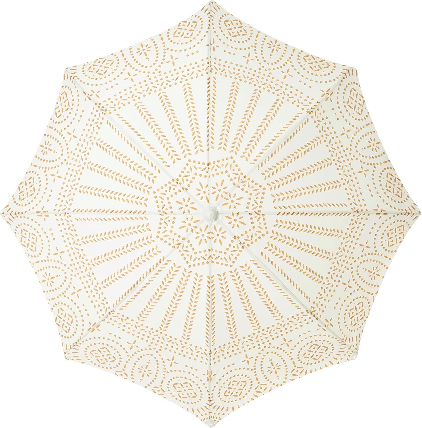 Beige Boho-Chic Aluminum Beach Umbrella with Fringe