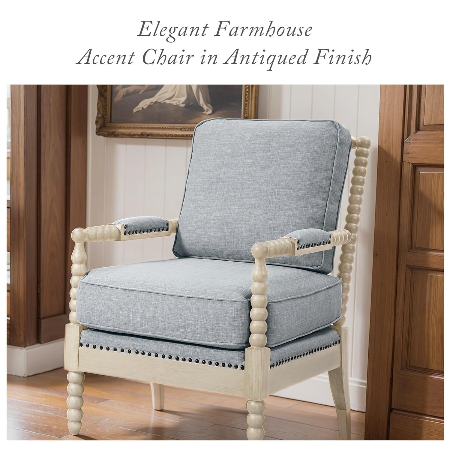 Madison Park Donohue Traditional Fabric/Wood Accent Arm Chair in Blue/Cream