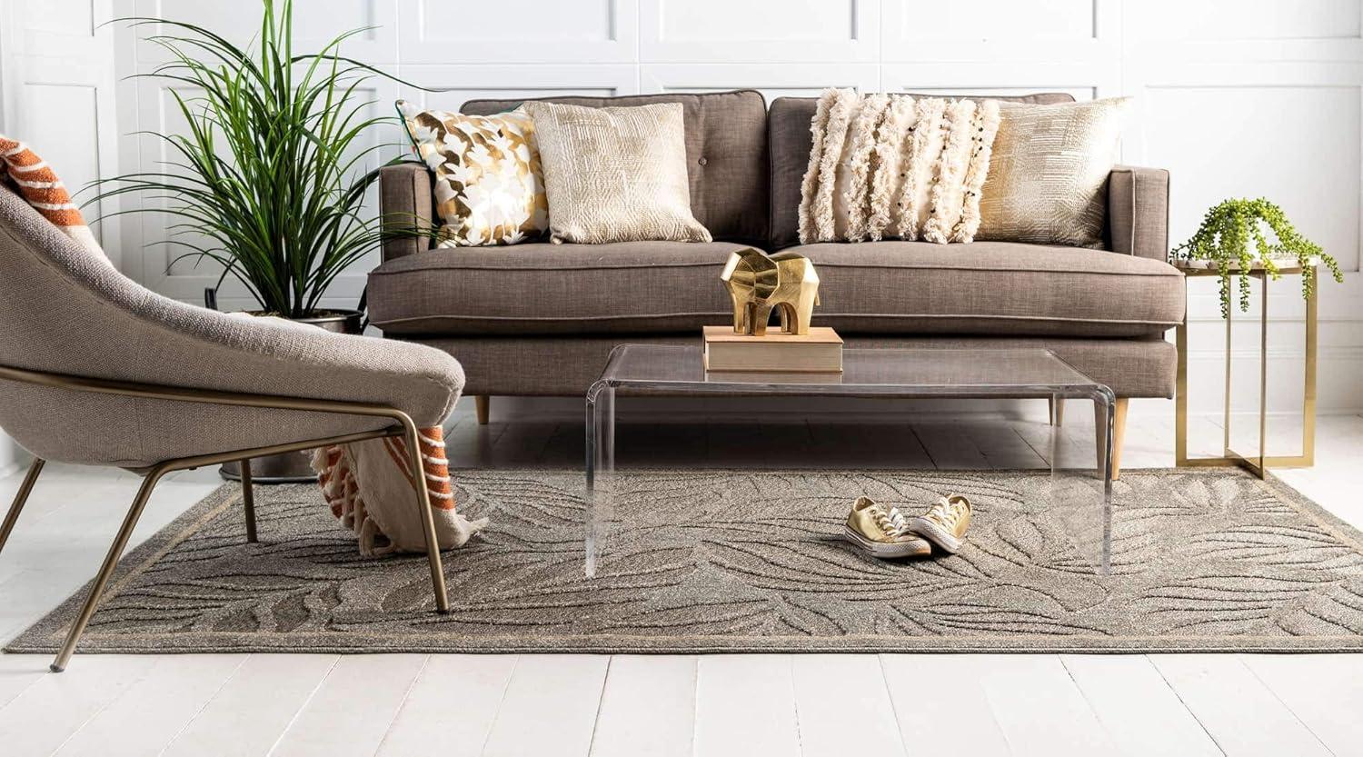 Unique Loom 6' 1 x 9' 0 Gray Outdoor Botanical Augusta Area Rug