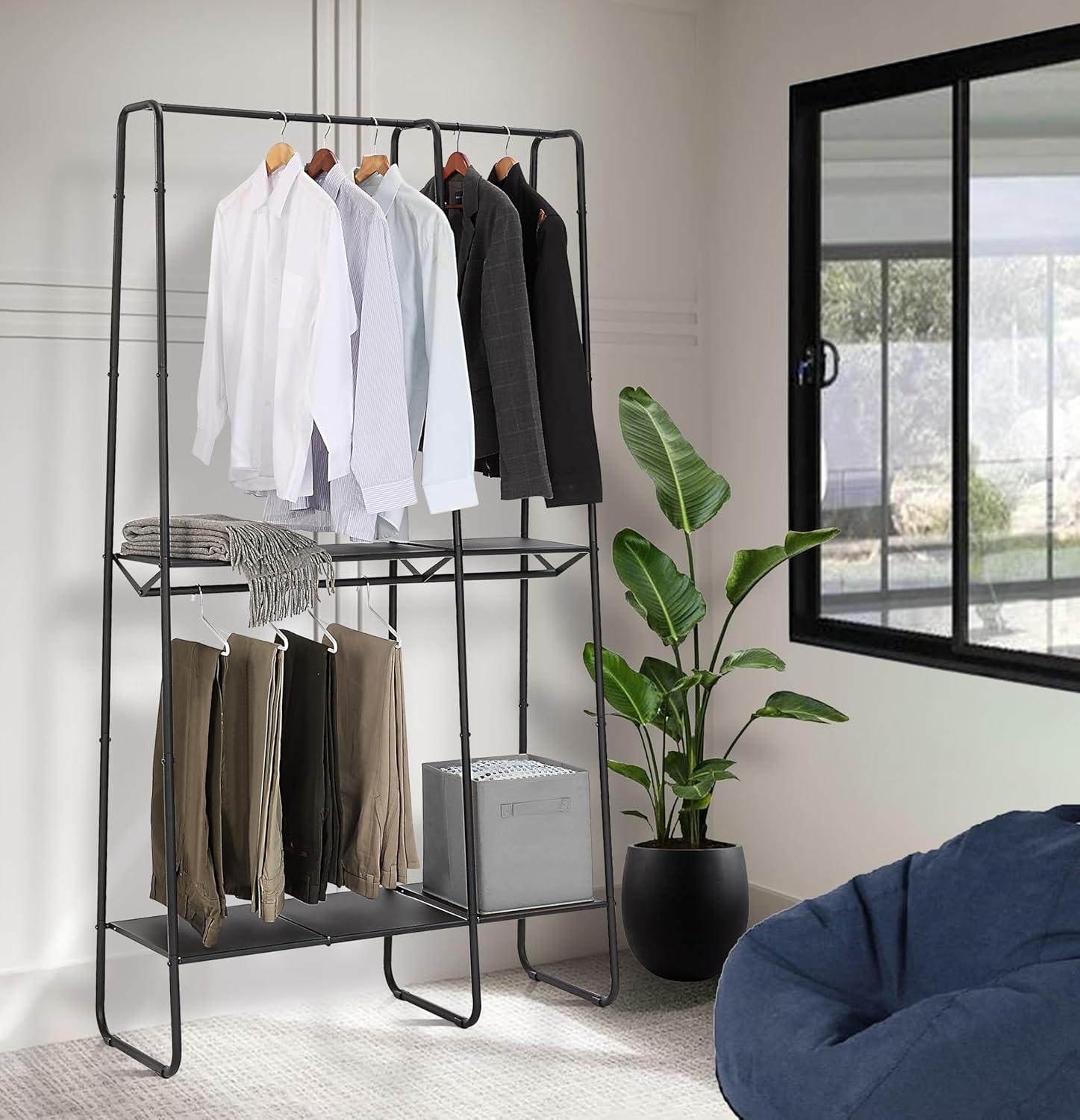 Black Extra-Large Metal Freestanding Clothing Rack with Shelves