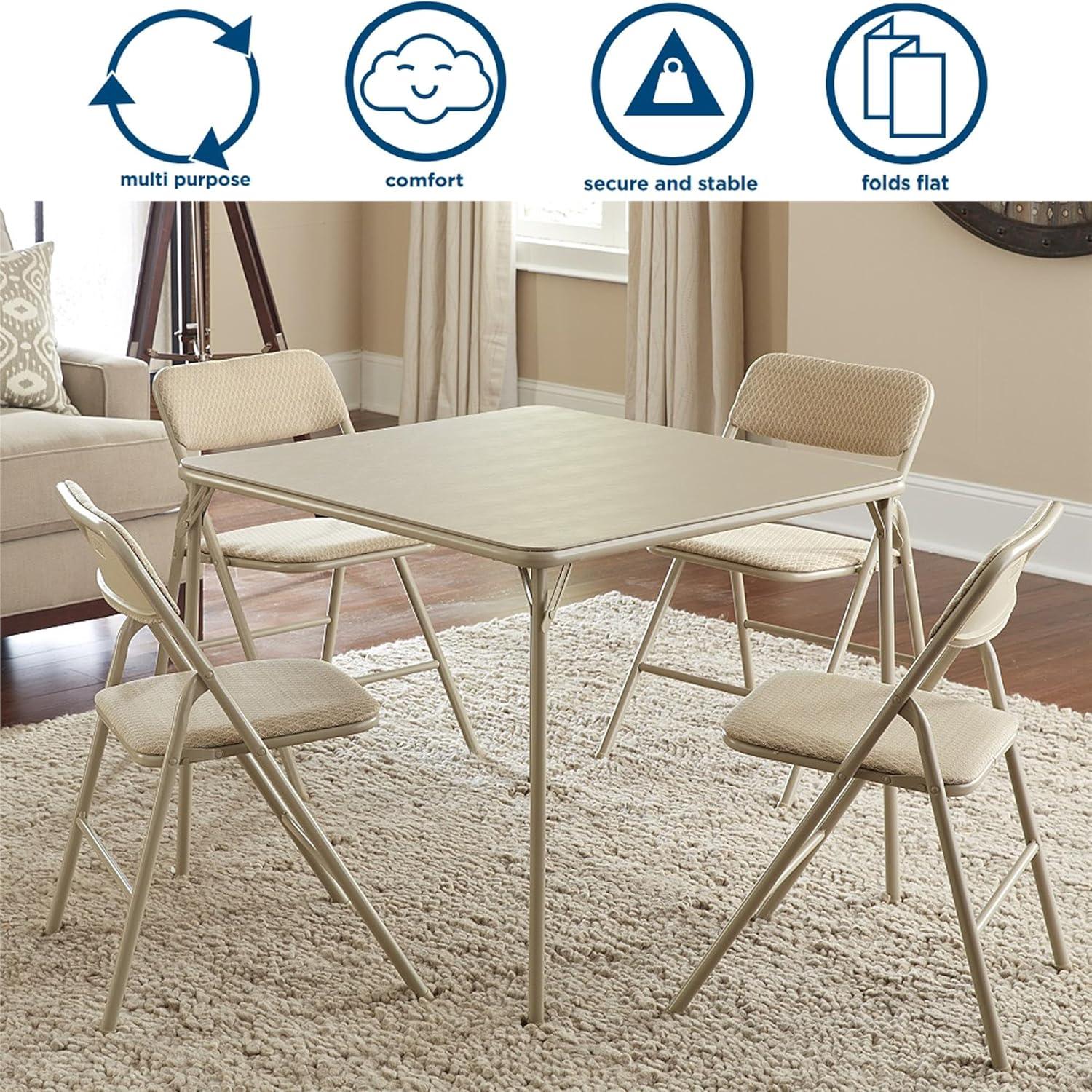COSCO 5-Piece Folding Table and Chair Set, Tan