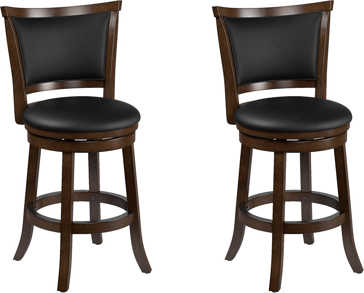 Espresso Brown Wood and Leather Swivel Barstool Set