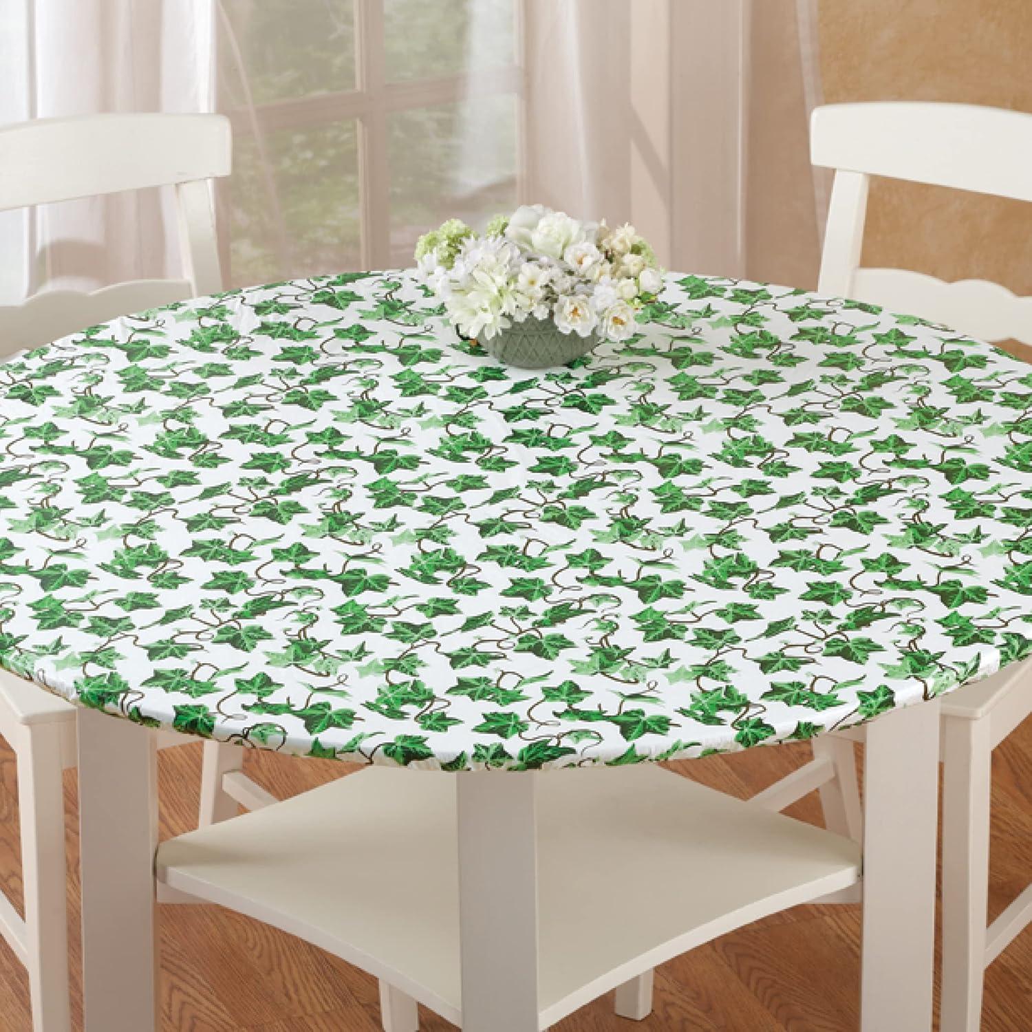 Collections Etc Fitted Elastic Vinyl Table Cover 48" Round IVY Green