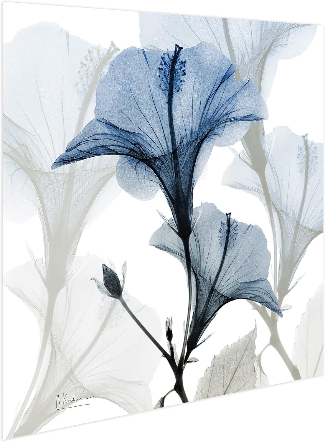 Blue Xray Floral Frameless Free Floating 24 in x 24 in Photography Art Prints, by Empire Art