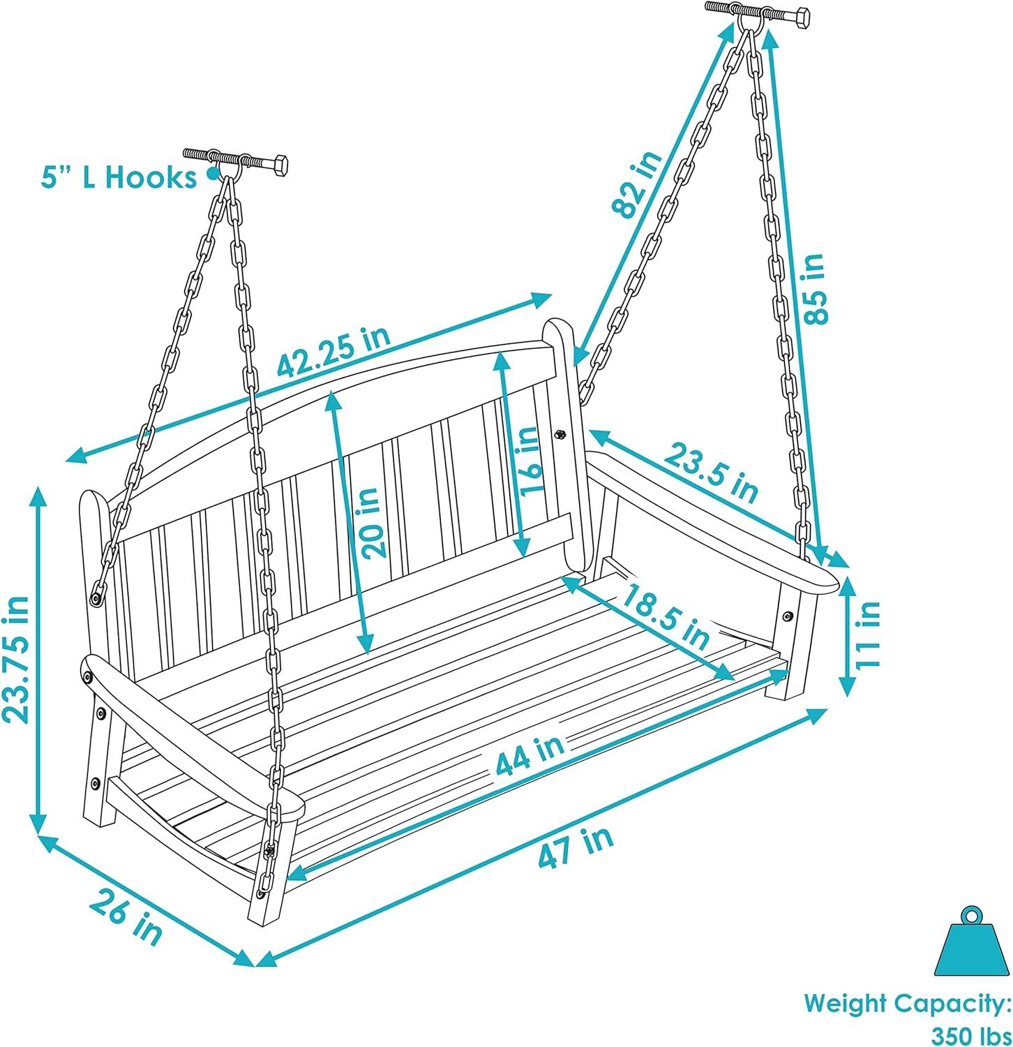 Sunnydaze 47-Inch 2-Person Meranti Wood Porch Swing with Hanging Chains