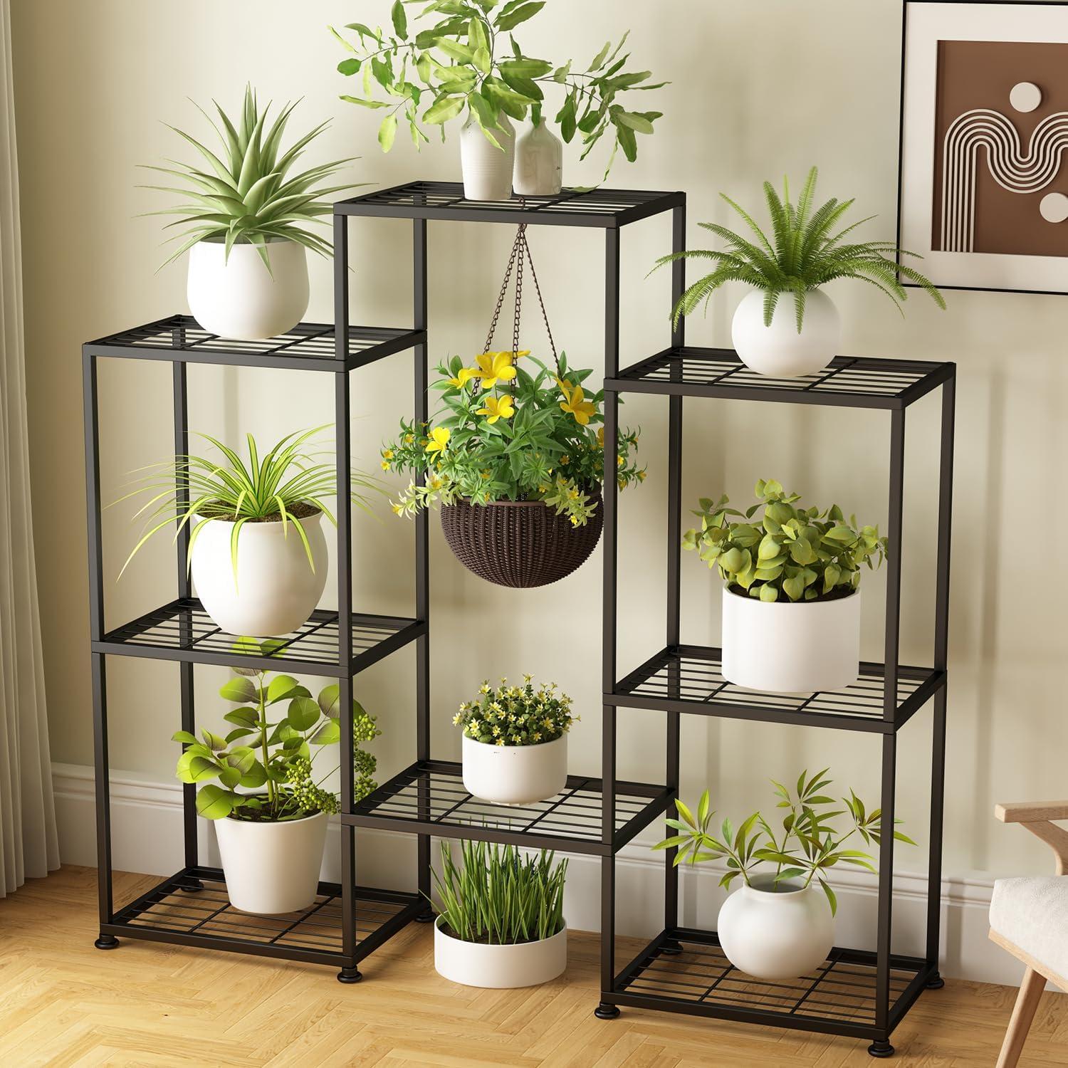 Metal Plant Stand Indoor Metal Plant Stands Outdoor Tiered Plant Shelf for Multiple Plants, 4 Tiers 8 Potted Plant Rack Holder Garden Shelves Flower Stand for Living Room Patio Corner (8 Tiers-B)