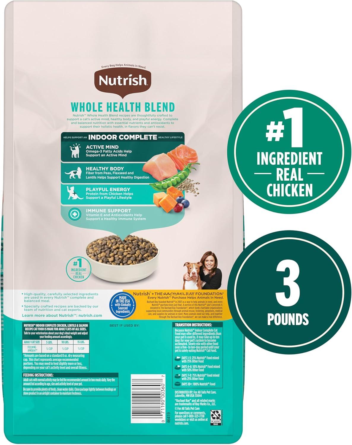 Nutrish Indoor Complete Chicken, Lentils & Salmon Recipe Dry Cat Food (Rachael Ray), 3 lb. Bag