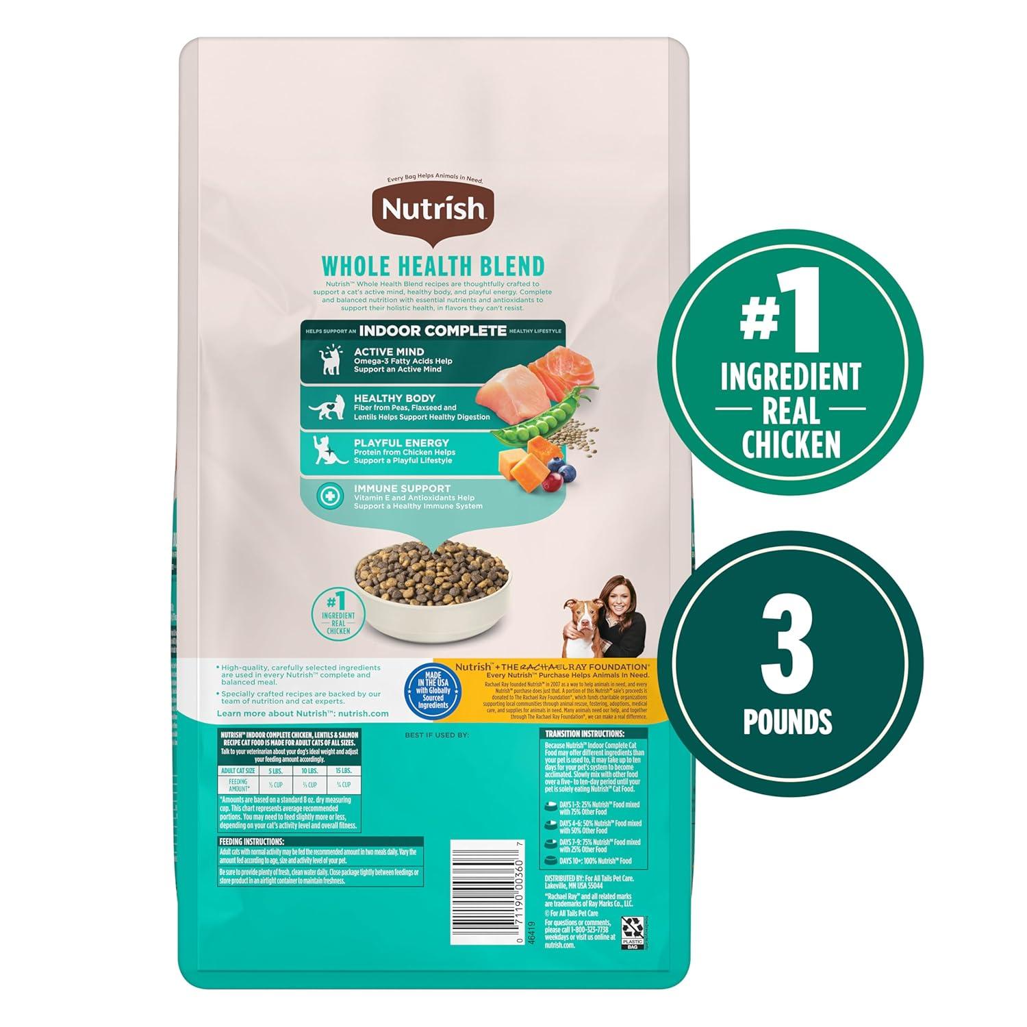 Nutrish Indoor Complete Chicken, Lentils & Salmon Recipe Dry Cat Food (Rachael Ray), 3 lb. Bag