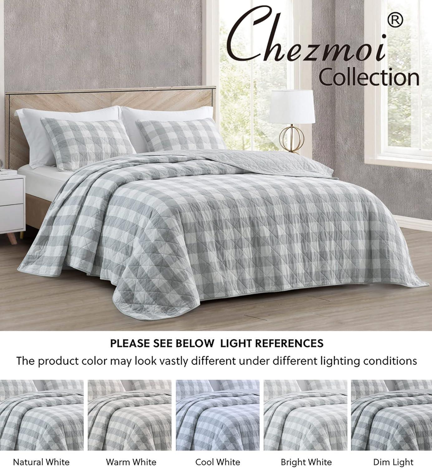 Chezmoi Collection Cotton Plaid Quilt Set