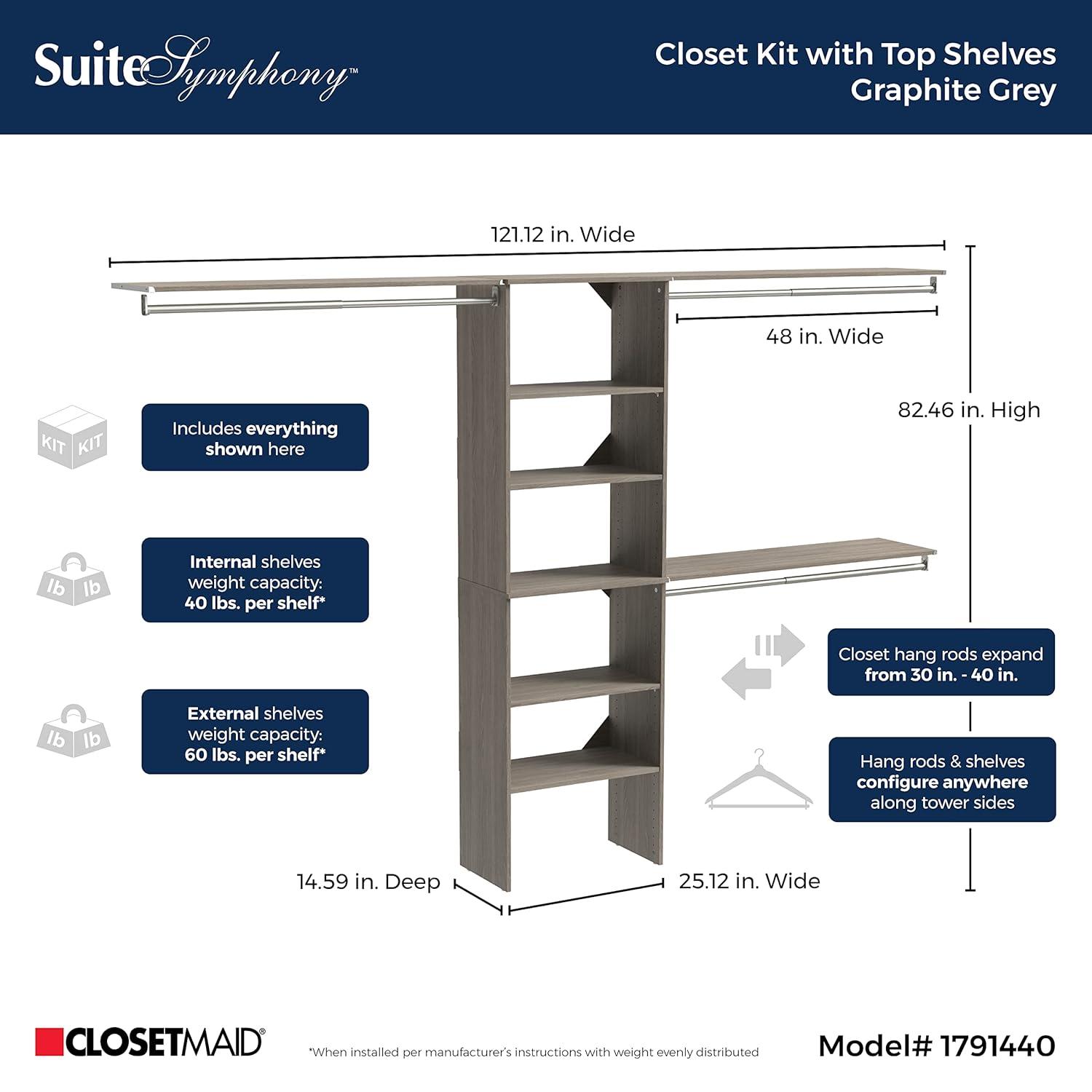 Closetmaid Ss25-Cos Suitesymphony 7 To 10 Foot Wide Closet System Organizer - Grey