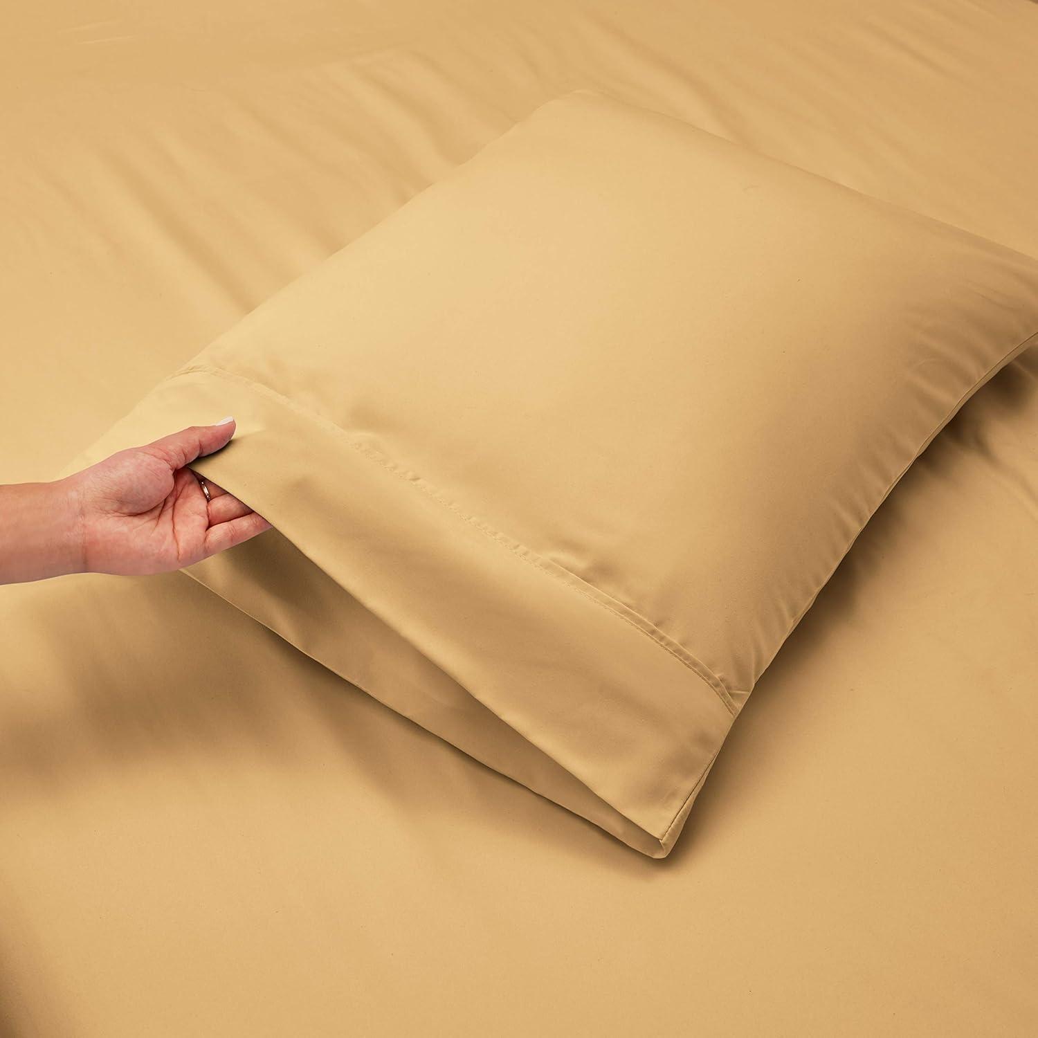 Extra Deep Pocket 4 Piece Bed Sheet Set – Super Deep Fitted Sheet Fits Mattress from 18-24 inces Depth – Double Brushed Microfiber Sheets with 2 Pillow Cases, Twin, Camel