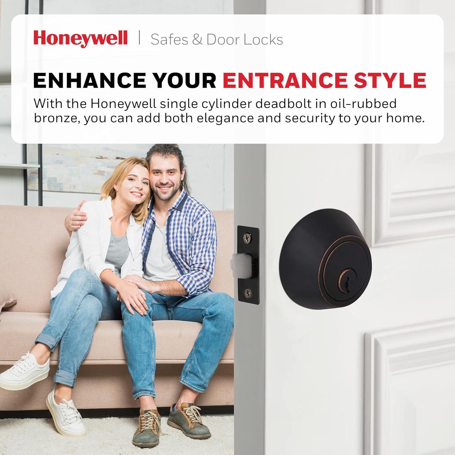 Honeywell Single Cylinder Deadbolt Door Lock, Oil Rubbed Bronze