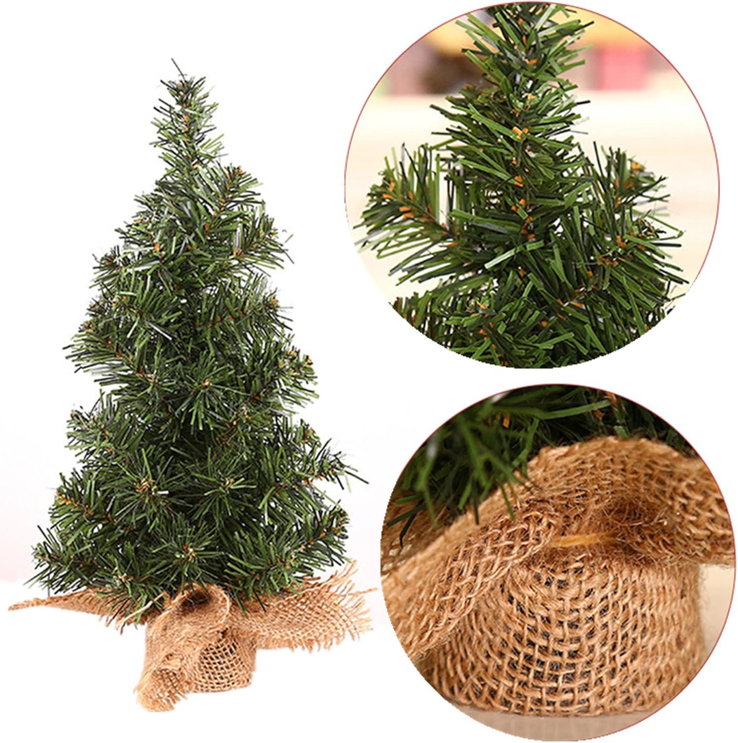 4 Pack Tabletop Mini Christmas Tree Artificial Mini Xmas Pine Tree Miniature Pine Christmas Tree with Linen Base for Christmas Decorations Indoor Home Kitchen Dining Table (7.87 inch &11.81inch)