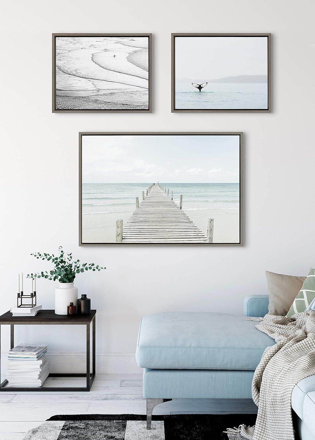 Kate and Laurel Sylvie Beach Canvas Wall Art Collection by Pete Olson and Amy Peterson, Set of 3, 16x20 and 23x33 Gray, Chic Coastal Art Set for Wall