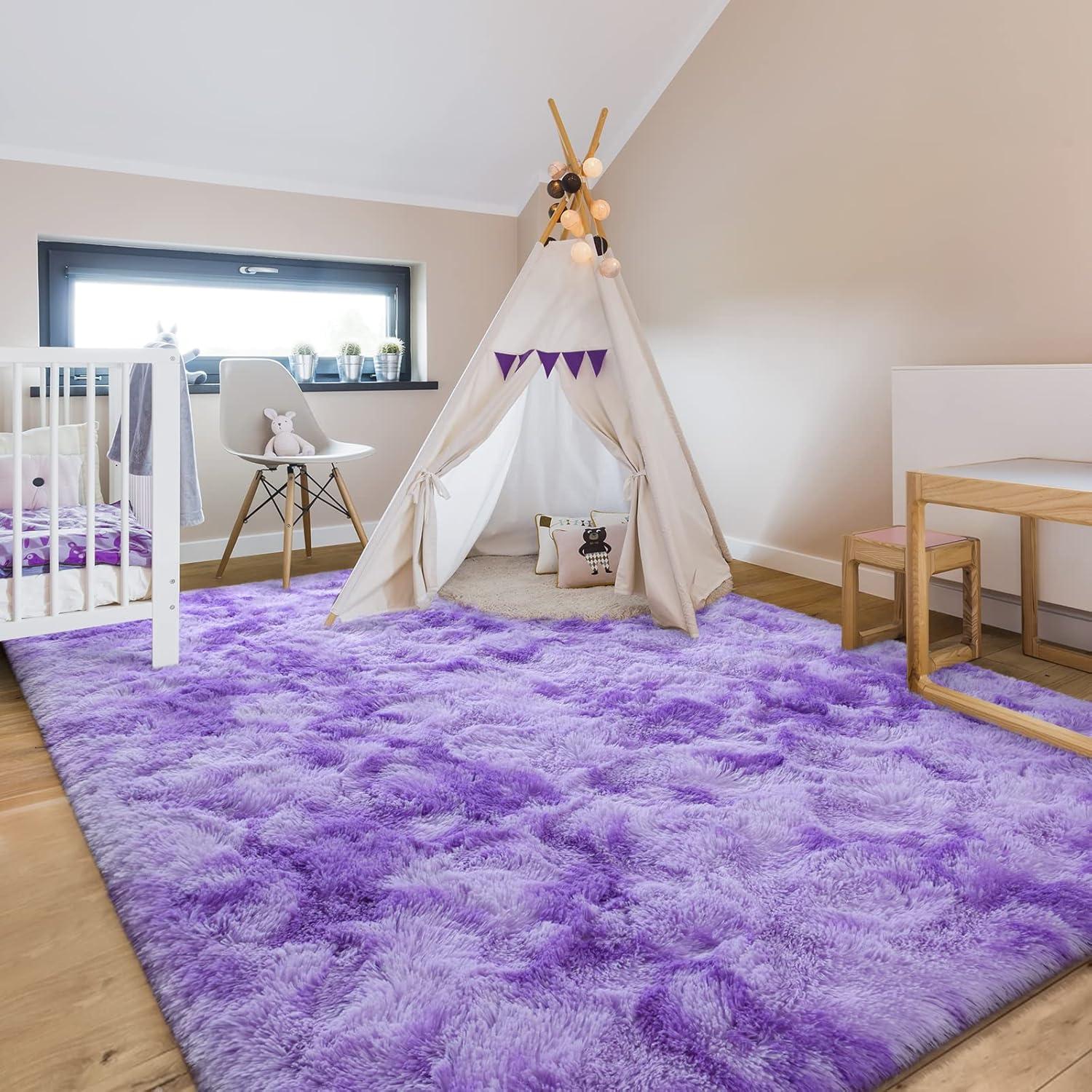 Noahas Fluffy Shaggy Rugs, 5x8 Feet Purple Plush Rugs for Girls Bedroom, Soft Kids Room Carpets, Large Bedside Rug, Upgrade Non-Slip Rugs for Children Nursery Dorm Home Decor, Purple