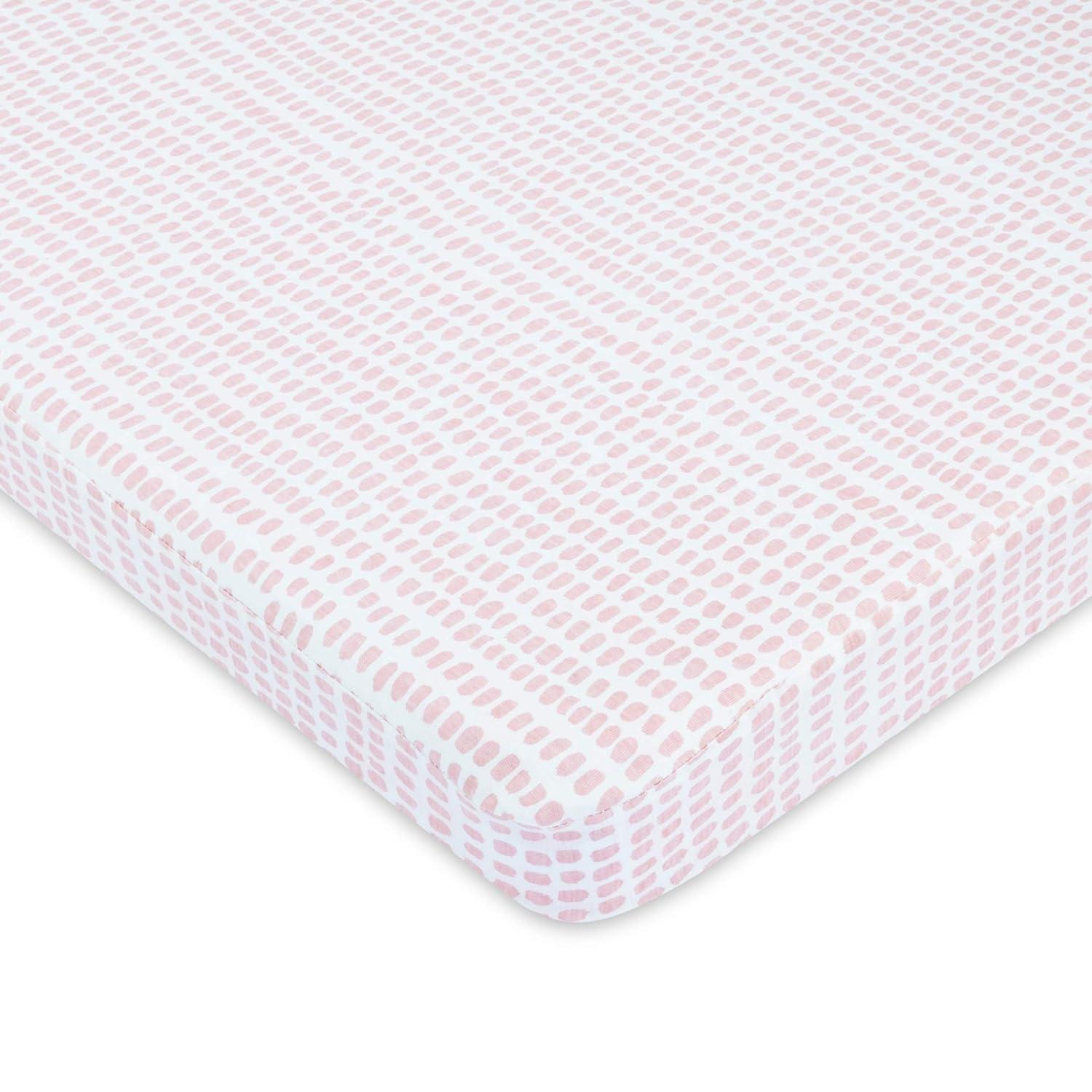 Ely's & Co. Baby Fitted Waterproof Crib Sheet  100% Combed Jersey Cotton  Mauve Pink Stripes & Splash 2 Pack