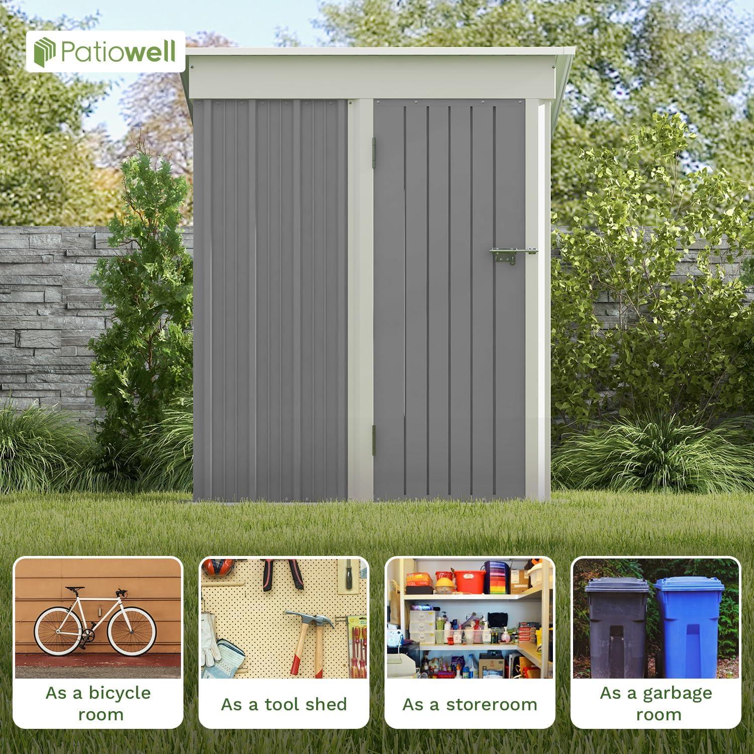 Gray and White Metal Outdoor Storage Shed with Lockable Door